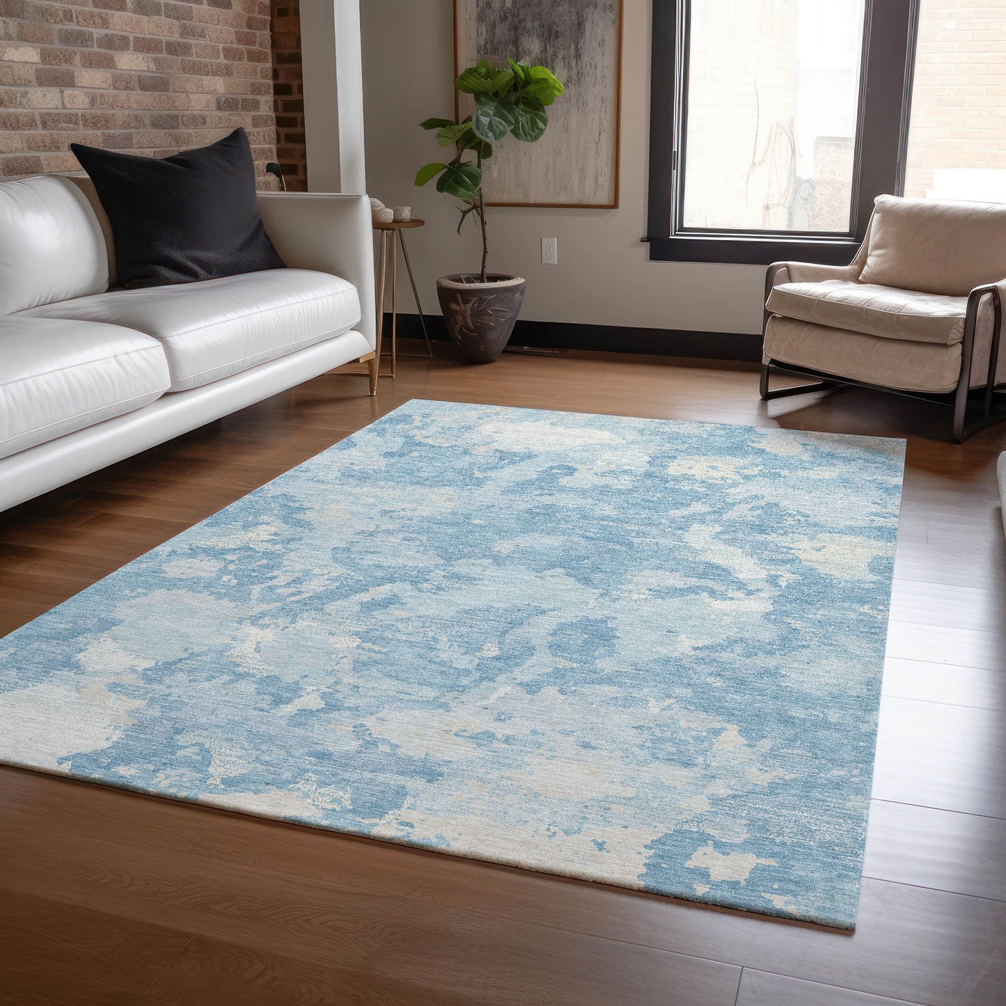 Addison Rugs Chantille ACN1383SK 8 x 10 (ft) Polyester Sky Rectangular Indoor/Outdoor Geometric Machine washable Pet Friendly Area rug