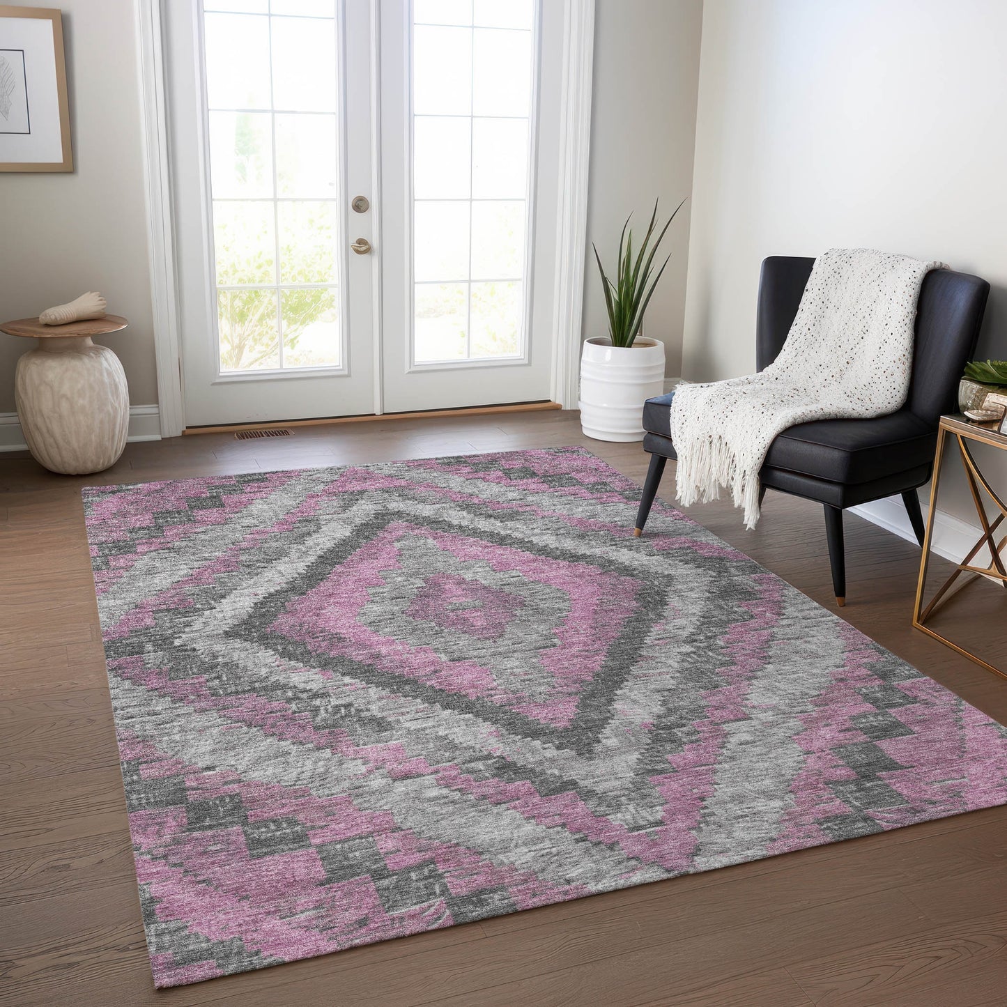 Addison Rugs Chantille ACN1890BL 9 x 12 (ft) Loomed Blush Rectangular Indoor/Outdoor Geometric Machine washable Pet Friendly Area rug
