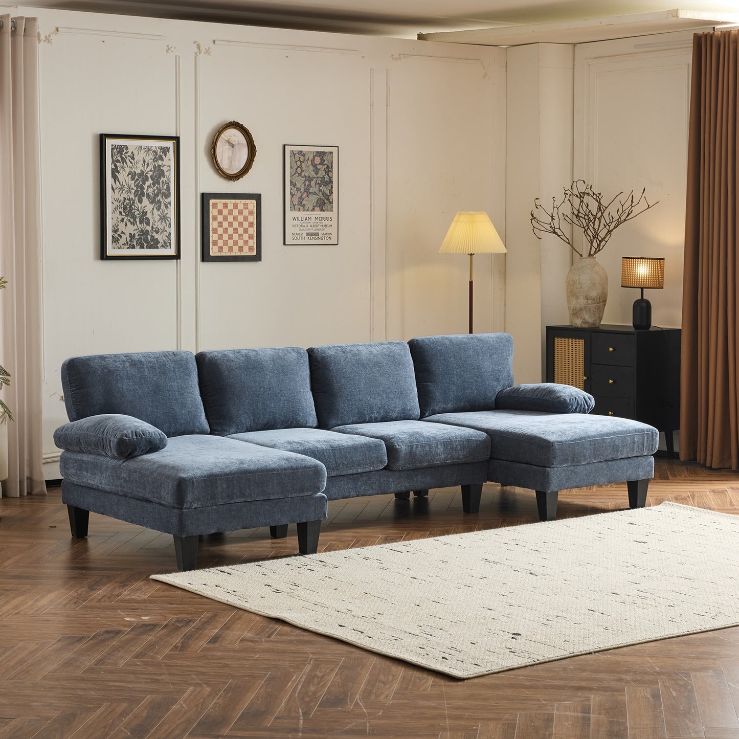 Outopee 111.4-in W Modern Blue Chenille Sectional with Slipcover