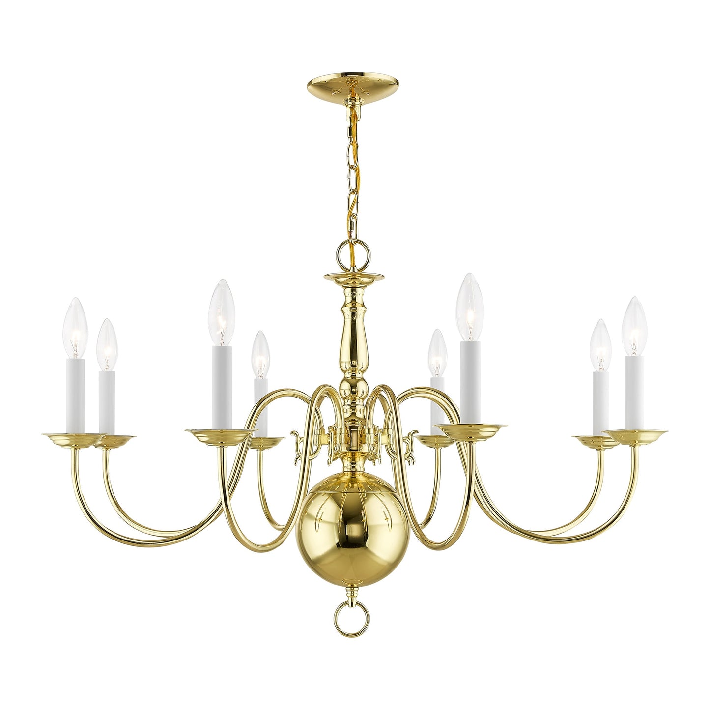Livex Lighting Williamsburgh 8 -Light Polished Brass Traditional For Use in Bedrooms, Dining Rooms, Foyers, Kitchens, Living Rooms Chandelier