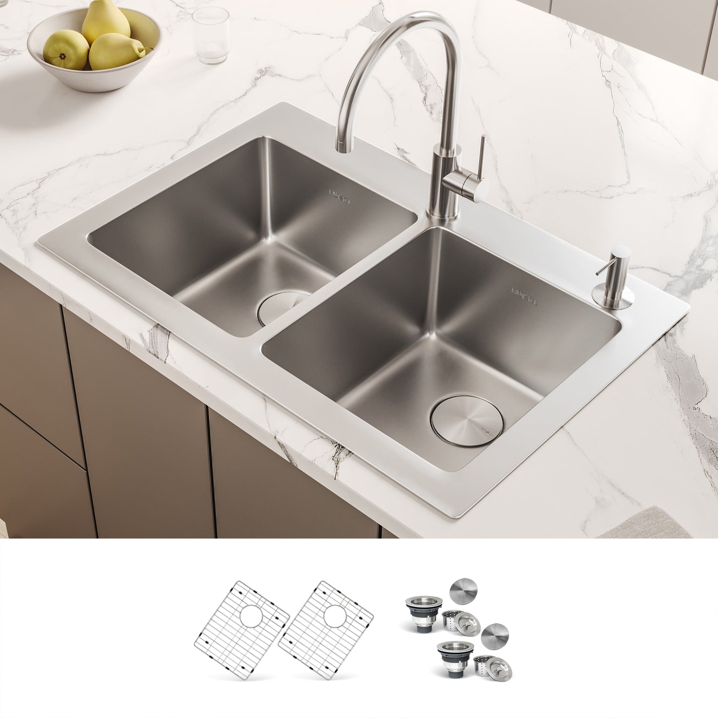 Ruvati Modena Drop-in 33-in x 22-in Stainless steel Double equal bowl 16 -Gauge Kitchen Sink