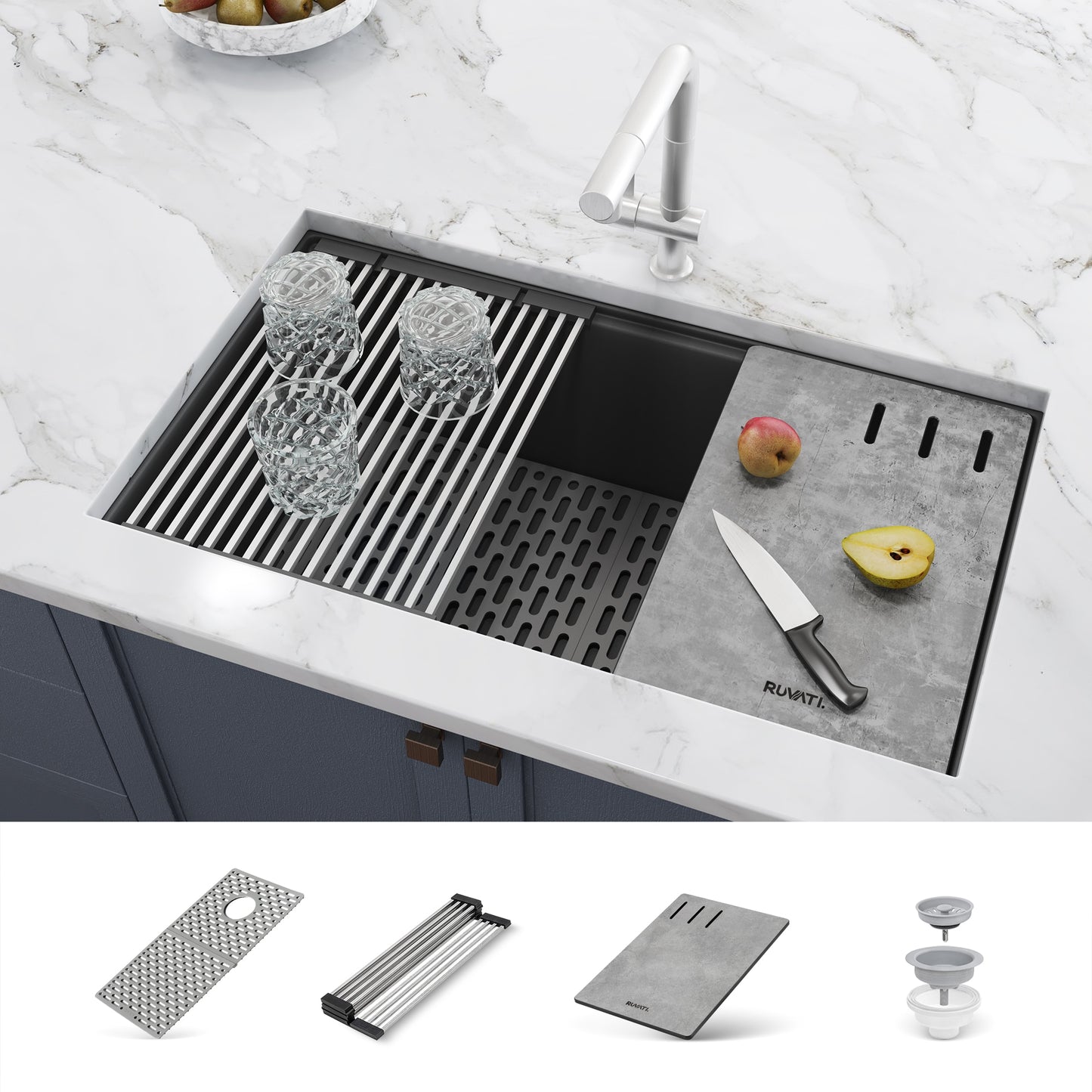 Ruvati epiStage Undermount 33-in x 19-in Granite Single bowl Workstation Kitchen Sink