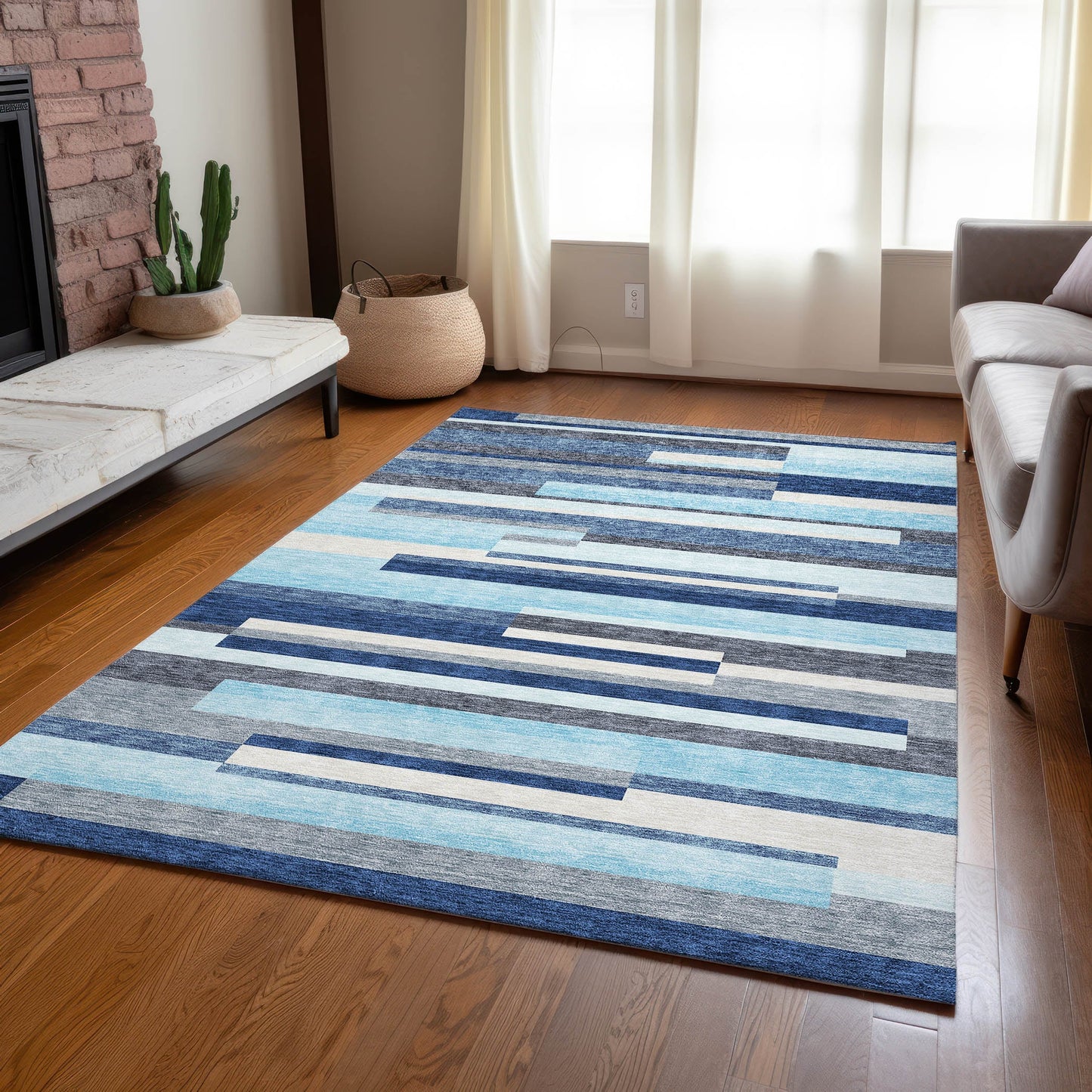 Addison Rugs Chantille ACN956BU 8 x 10 (ft) Loomed Polyester Blue Rectangular Indoor/Outdoor Machine washable Pet Friendly Area rug