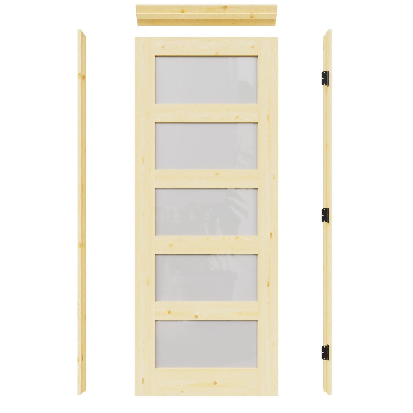 JUJUBON 30-in x 80-in Natural Quickly Assemble Jamb Solid core 5-panel square Frosted glass Right hand Textured Unfinished Pine Wood Flat Jamb Single Prehung Interior Door