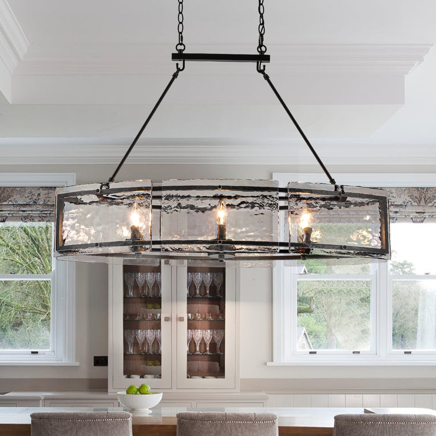 EDISLIVE 6 -Light Matte Black Industrial Clear glass Glass Linear Large Indoor Hanging Kitchen Island Light