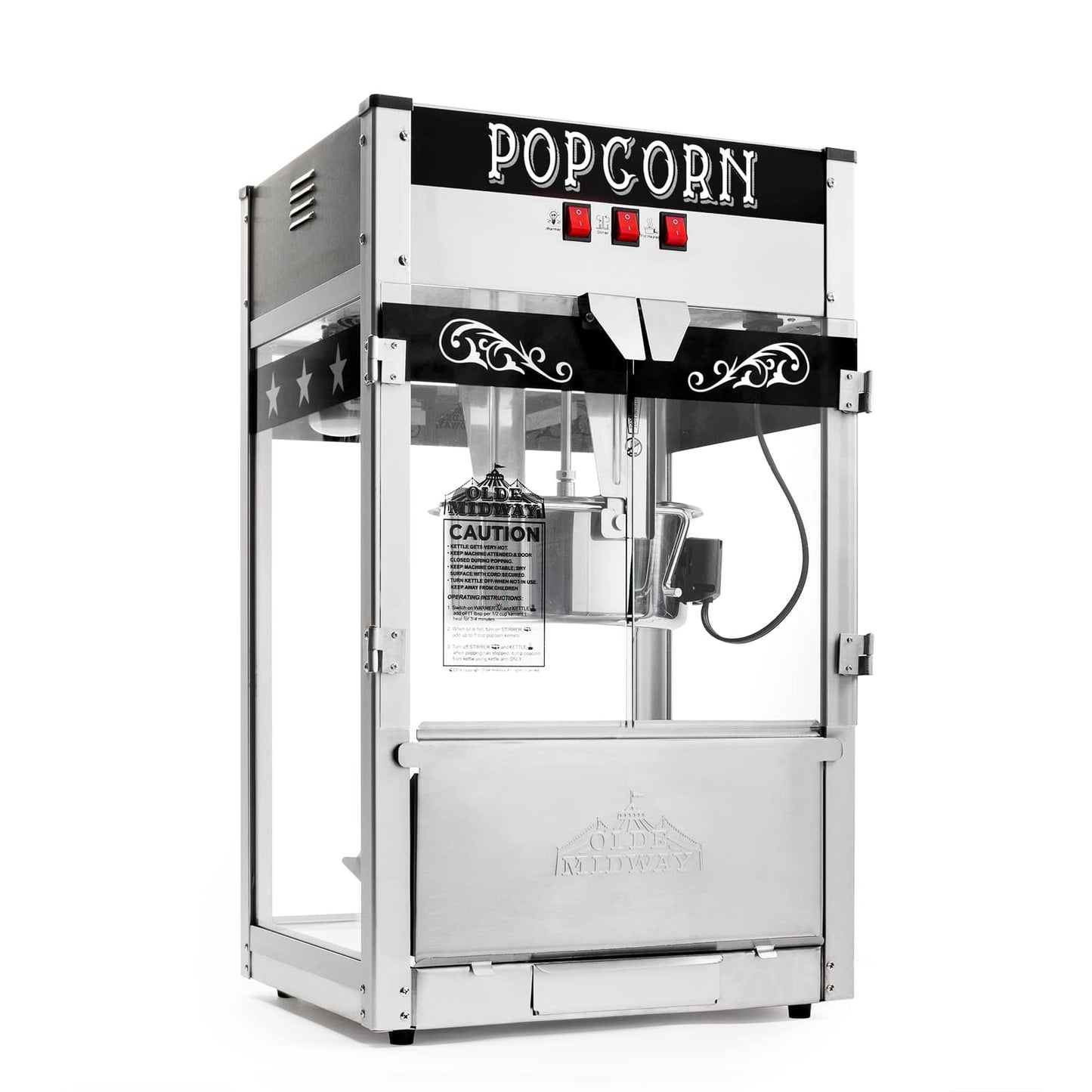 Olde Midway Commercial Popcorn Machine Maker Popper - Black - Large 12-oz Kettle