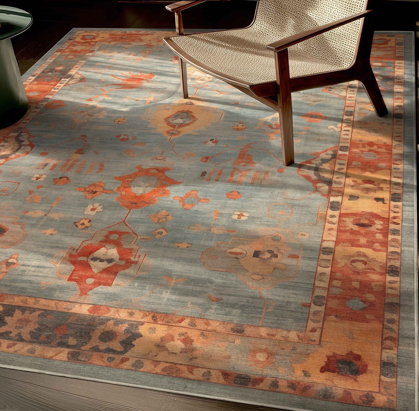 Well Woven Ushak 2 x 24 (ft) Polyester Blue Rectangular Indoor Medallion Vintage Spot Clean Only Pet Friendly Runner rug