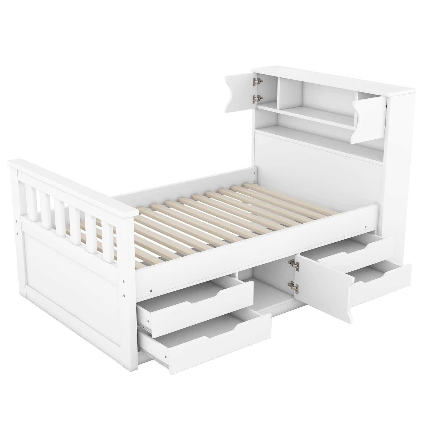 Qualler Twin White Wood Platform Bed Storage with Headboard