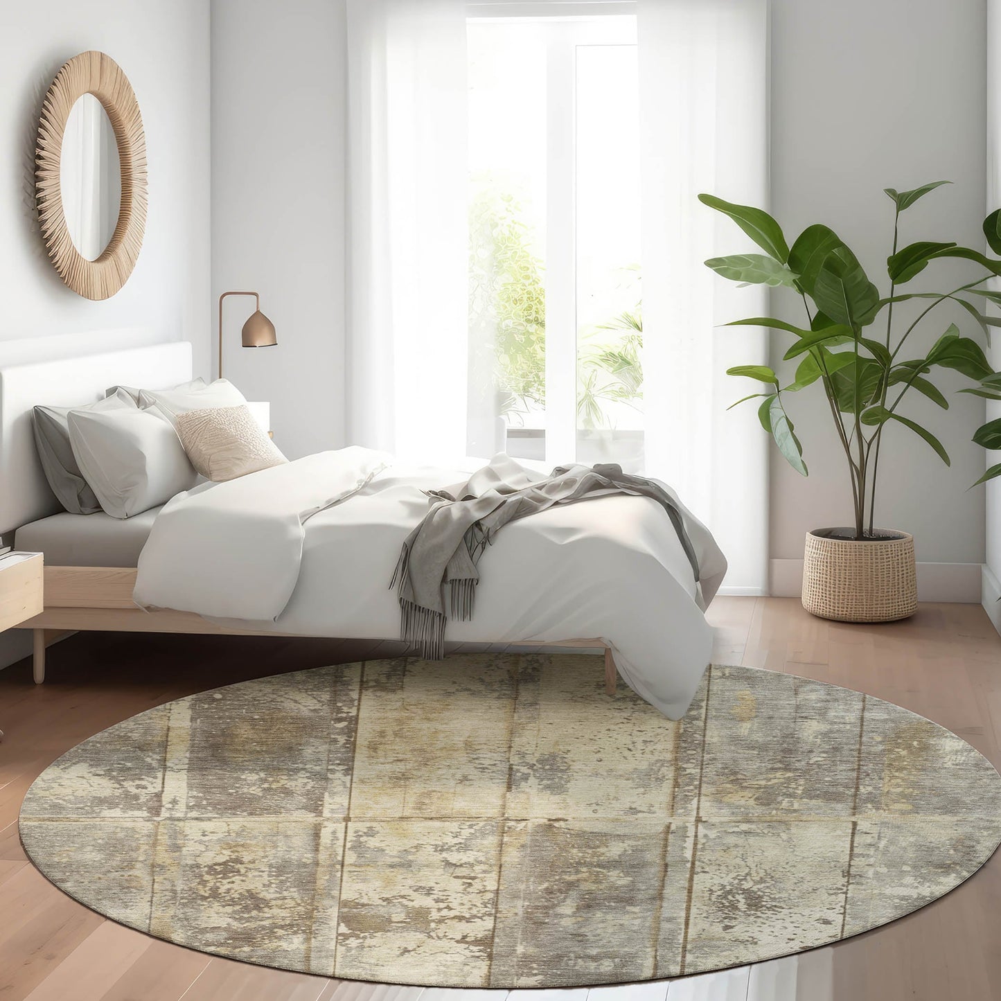 Addison Rugs Chantille ACN1715BG 8 x 8 (ft) Loomed Polyester Beige Round Indoor/Outdoor Machine washable Pet Friendly Area rug