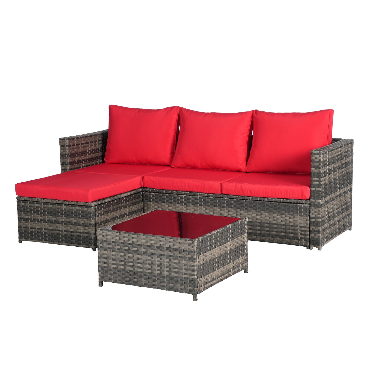 SINOFURN Wicker Outdoor Sectional with Red Cushions and Wicker Frame