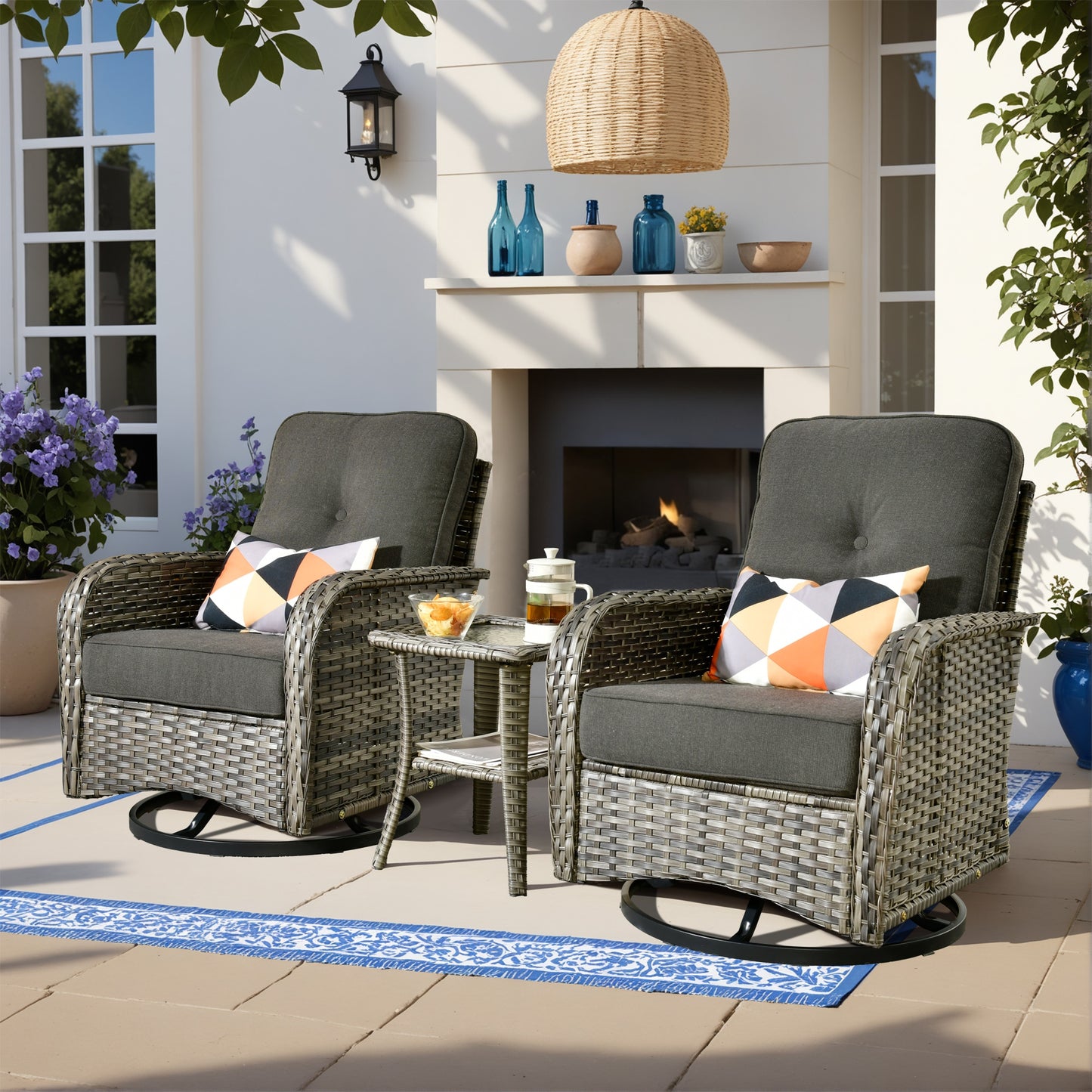ALTRIGUS 3 -Piece Wicker Patio Conversation Set with Black Cushions