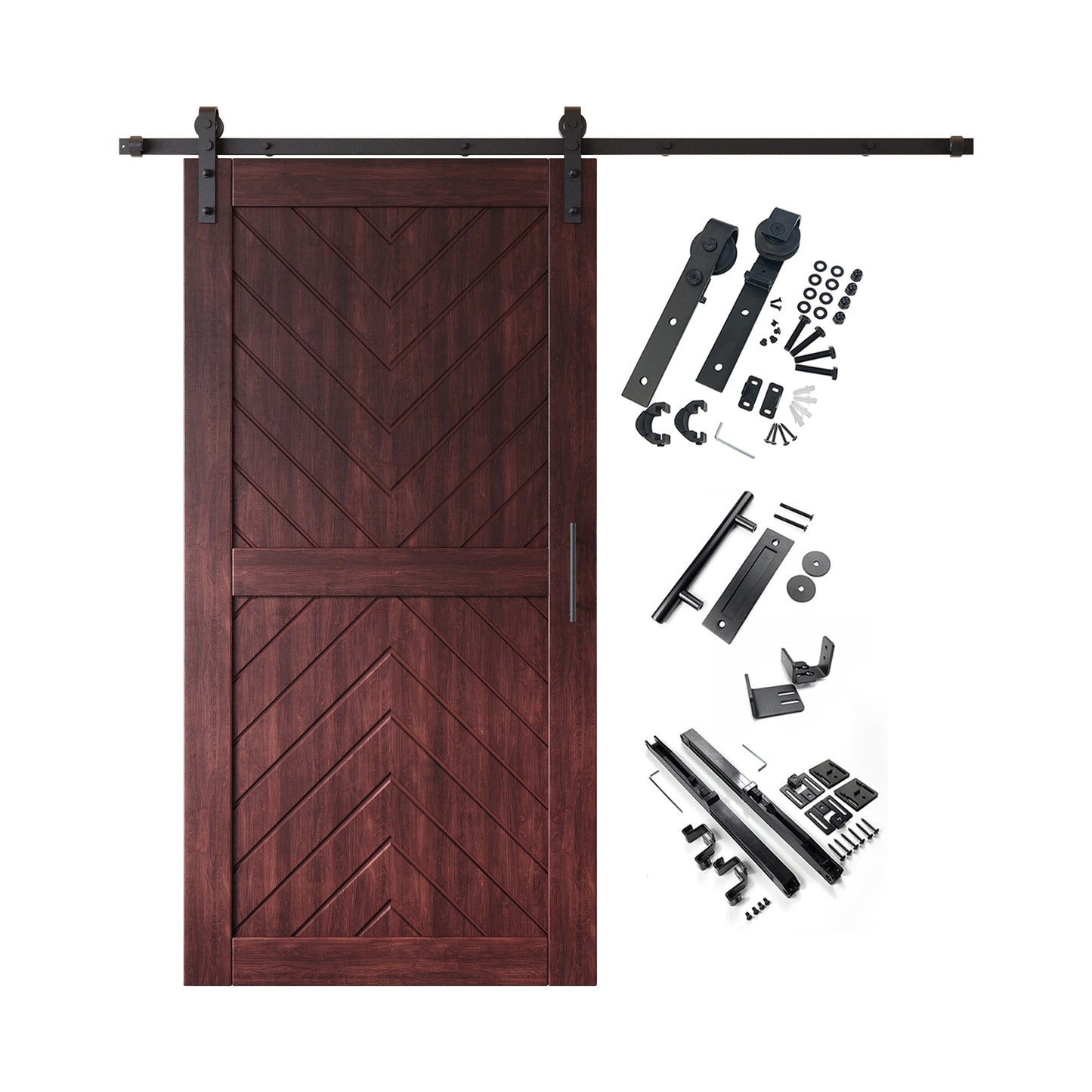 HOMACER 40-in x 80-in Red Mahogany Herringbone Pine Wood Solid core Single Barn Door (Hardware Included)