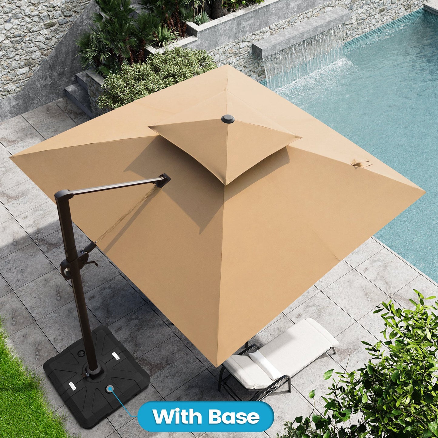 Crestlive Products 10-ft Aluminum Brown Crank Cantilever Patio Umbrella with Base