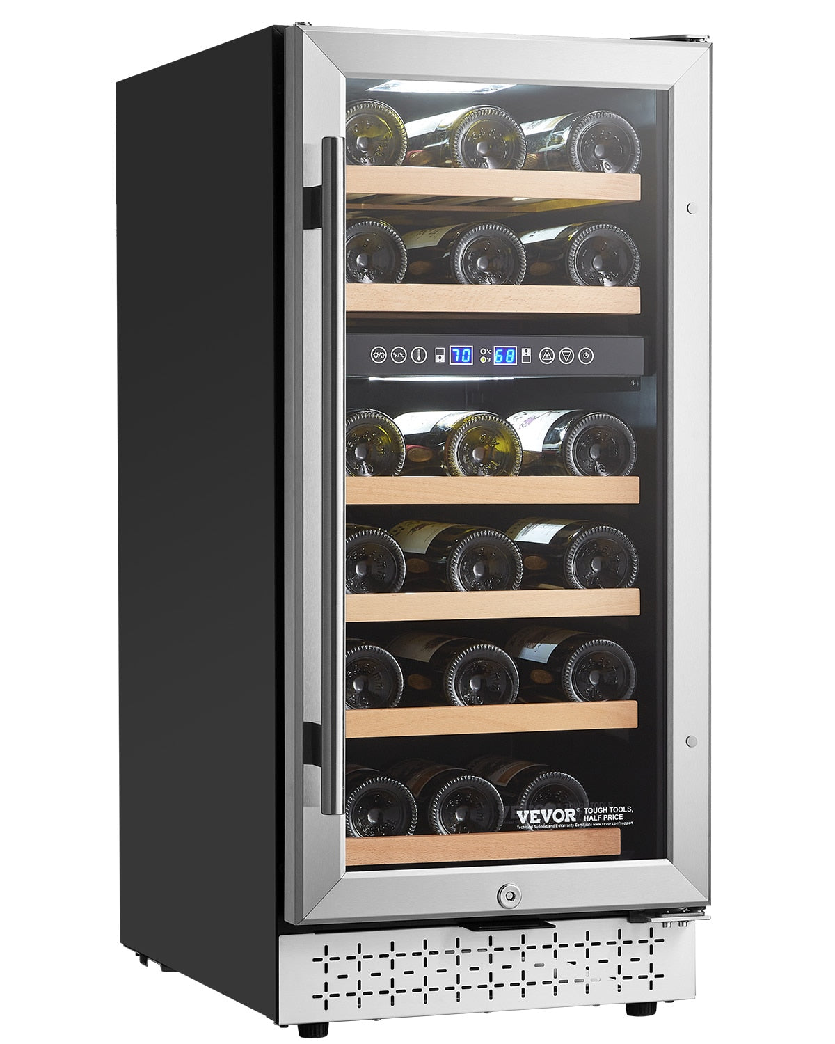 VEVOR 14.96-in W 28 -Bottles Stainless Steel Dual Zone Cooling Built-in/Freestanding Indoor Wine Cooler