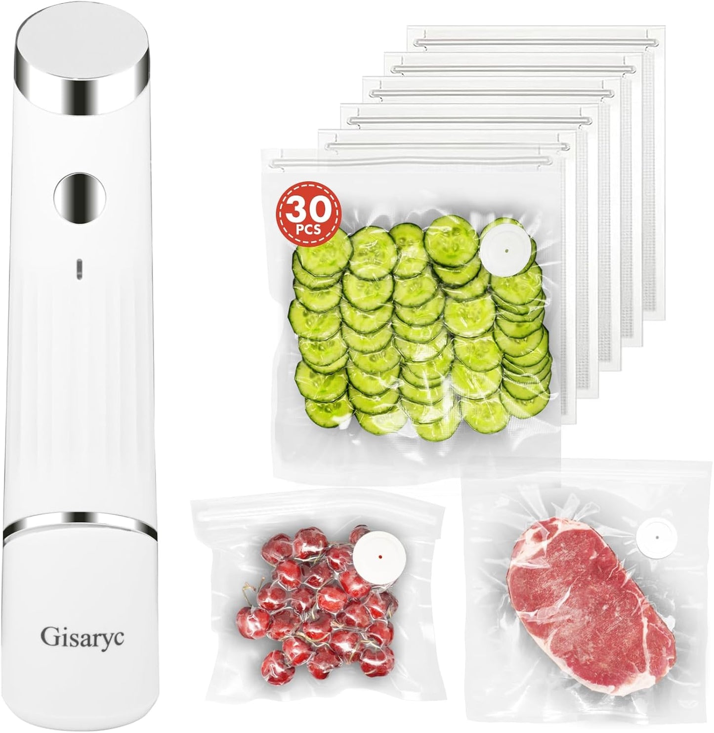 Handheld Vacuum Sealer for Food, Portable Cordless Sealer with 30 Reusable Bags for Sous Vide and Airtight Food Storage (Vacuum Sealer + 30 Bags)