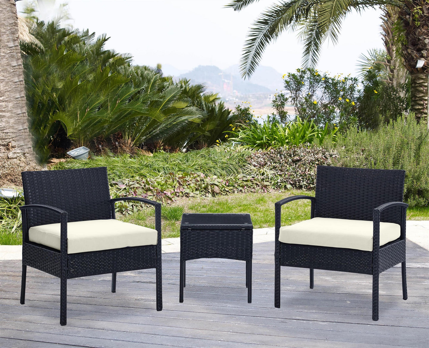 Manhattan Comfort Imperia 3 -Piece Rattan Patio Conversation Set with Off-white Cushions
