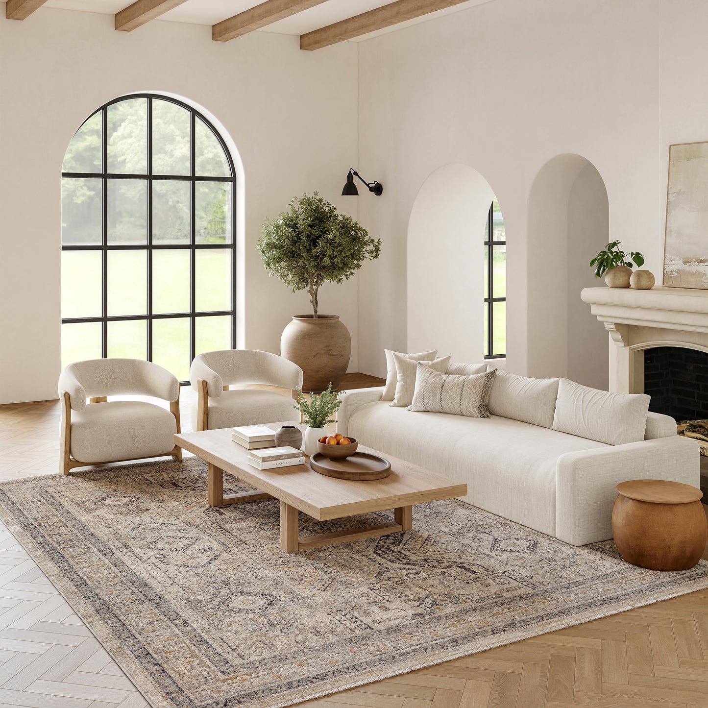 Nourison Nyle 8 x 10 (ft) Loomed Polyester Ivory/Grey/Blue Rectangular Indoor Tribal Professionally Clean Only Area rug