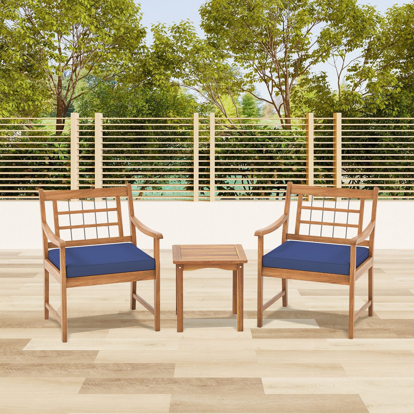 LIVIZA Jubilant 3 -Piece Patio Conversation Set with Blue Cushions