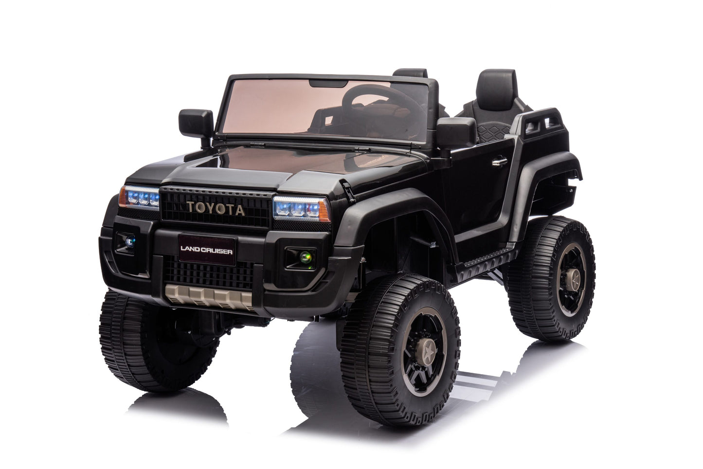 Qeetex 24V Licensed Toyota Kids 2 Seater Ride On Car With Remote Control Four Wheel Drive Switch Led Lights Bluetooth And Shovel Black