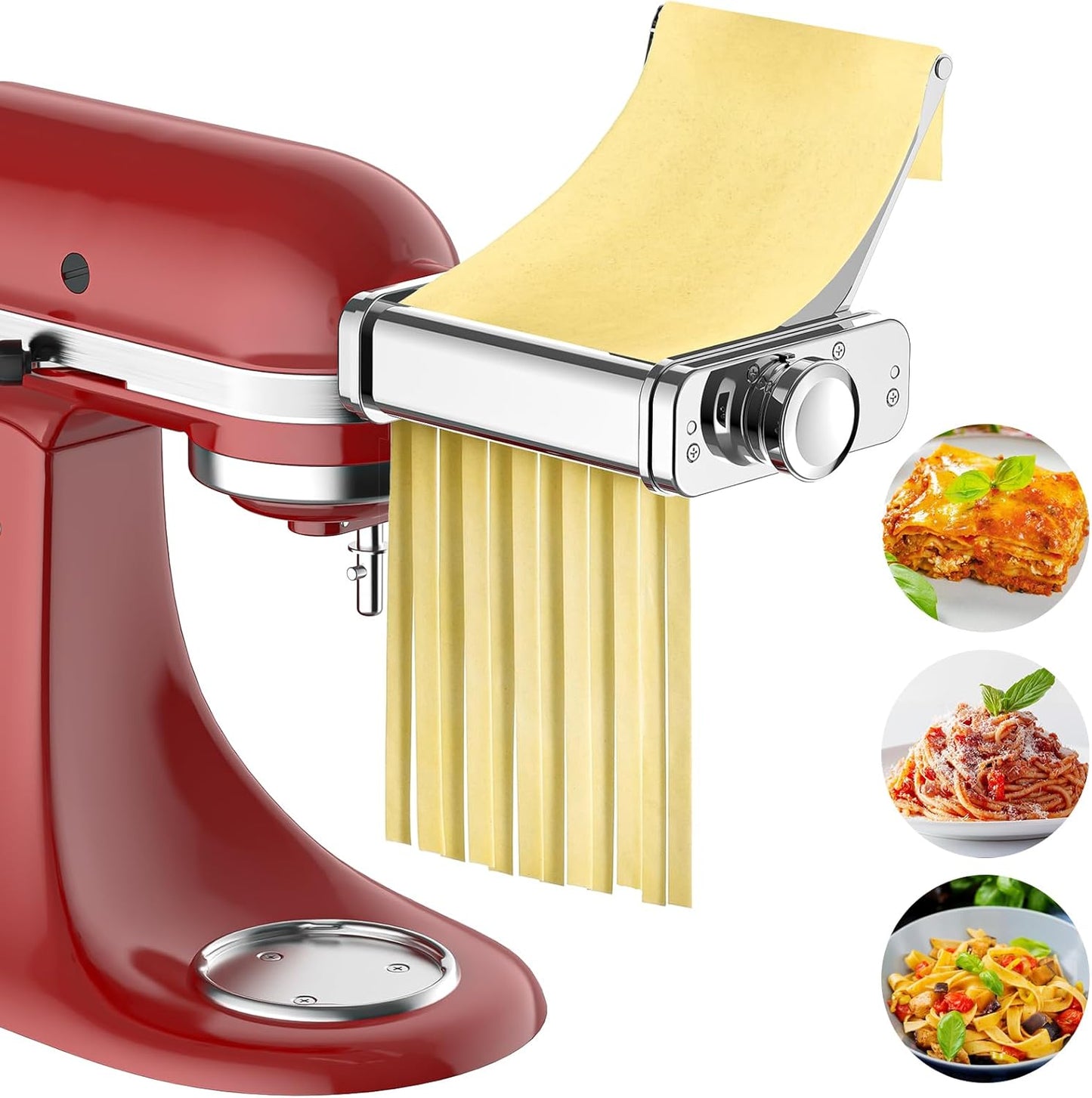 3 in 1 Pasta Attachment for Kitchenaid Stand Mixer, All Metal Pasta Maker Kitchenaid Attachment, Pasta Sheet Roller, Spaghetti Cutter, Fettuccine Cutter Maker Accessories and Cleaning Brush by Gvode
