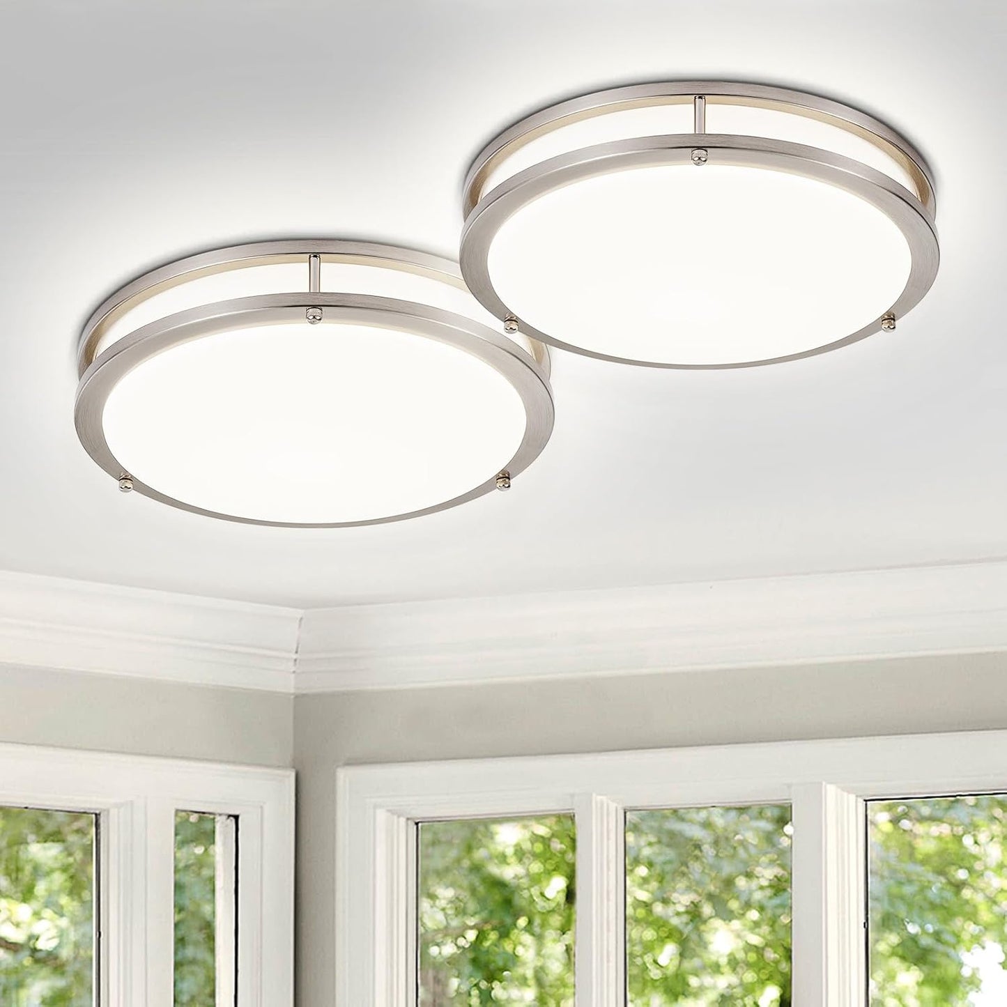 DLLT 2Pack Flush Mount LED Ceiling Light: 13 Inch 5CCT (3000K-6000K) & Dimmable Ceiling Light Fixtures for Bedroom Hallway - 24W Modern Brushed Nickel Super Bright Kitchen Lighting Fixtures Ceiling