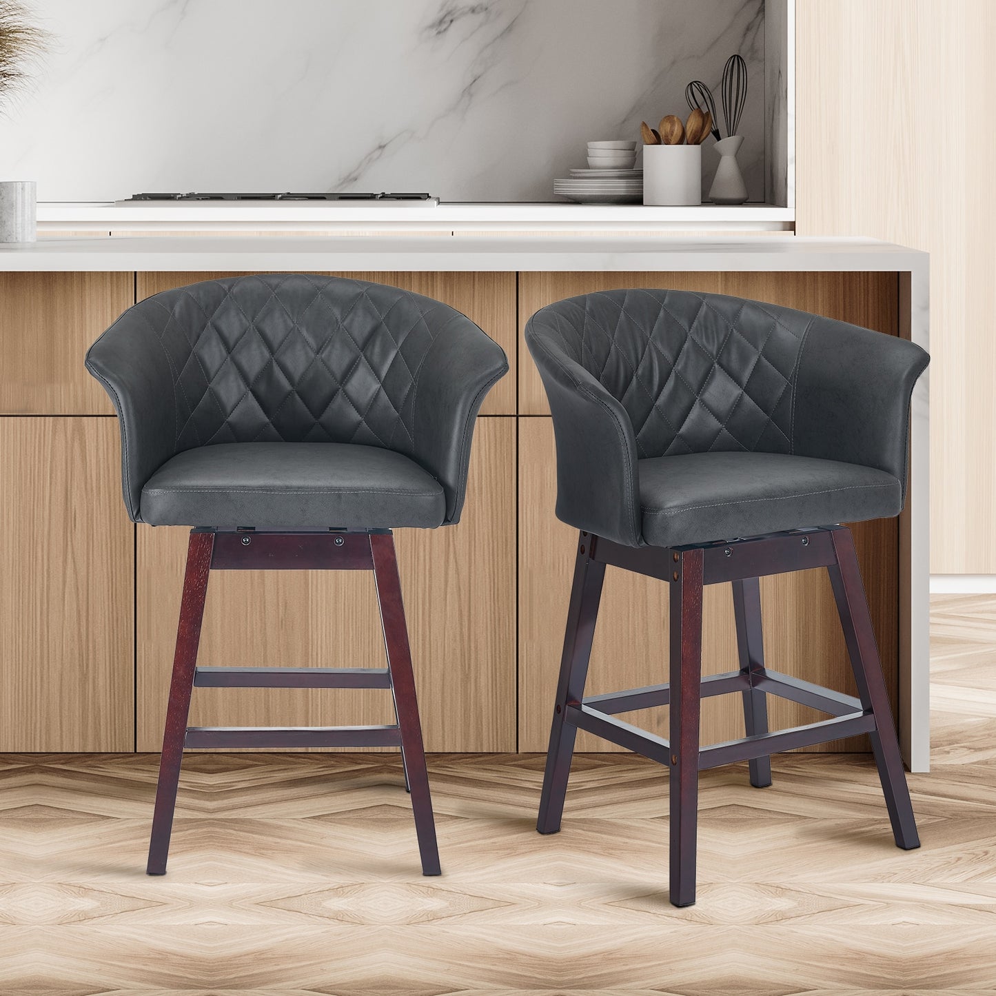 LOVMOR 360 Degree Swivel Bar Stools Counter Height Barstools Modern Upholstered Bar Stools 2 pack