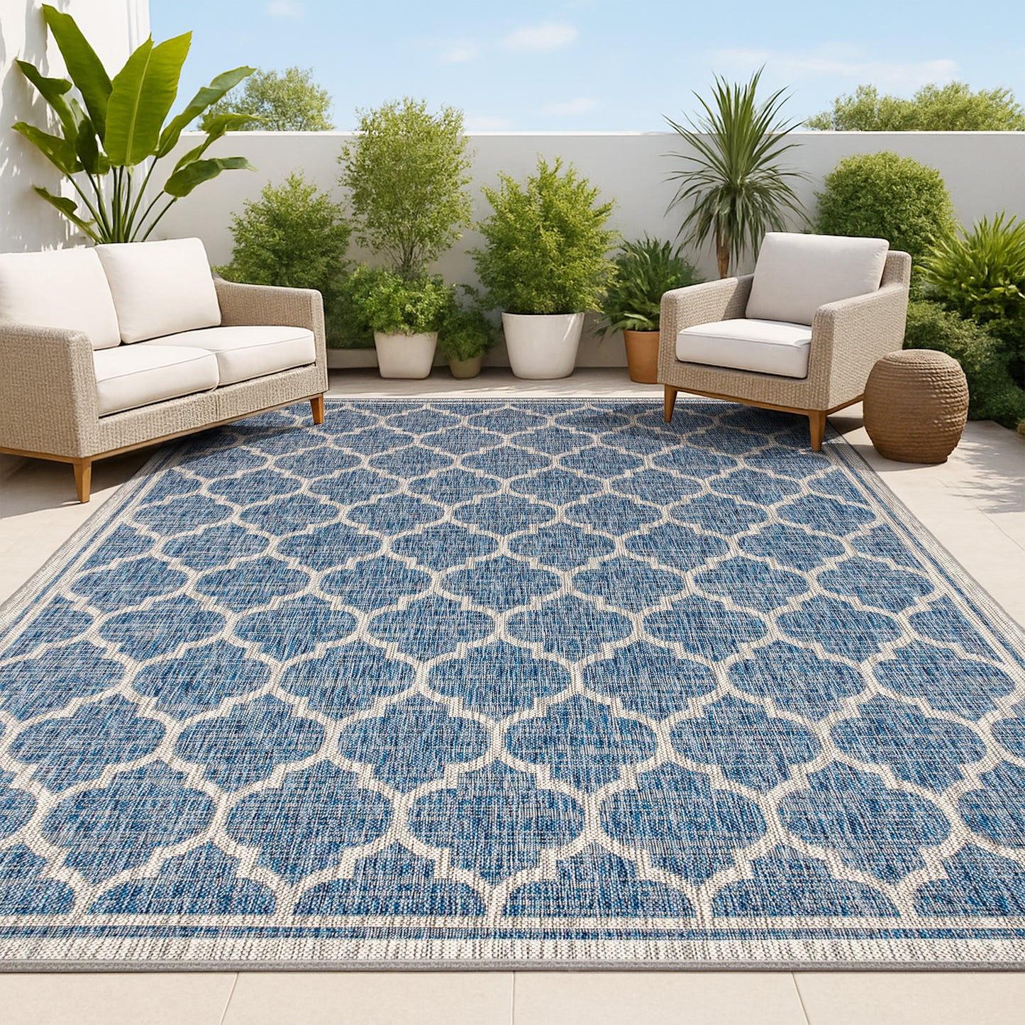 JONATHAN Y SANTA MONICA Trebol Moroccan Trellis Textured Weave 10 x 14 (ft) Loomed Navy/Gray Rectangular Indoor/Outdoor Trellis Coastal Pet Friendly Area rug