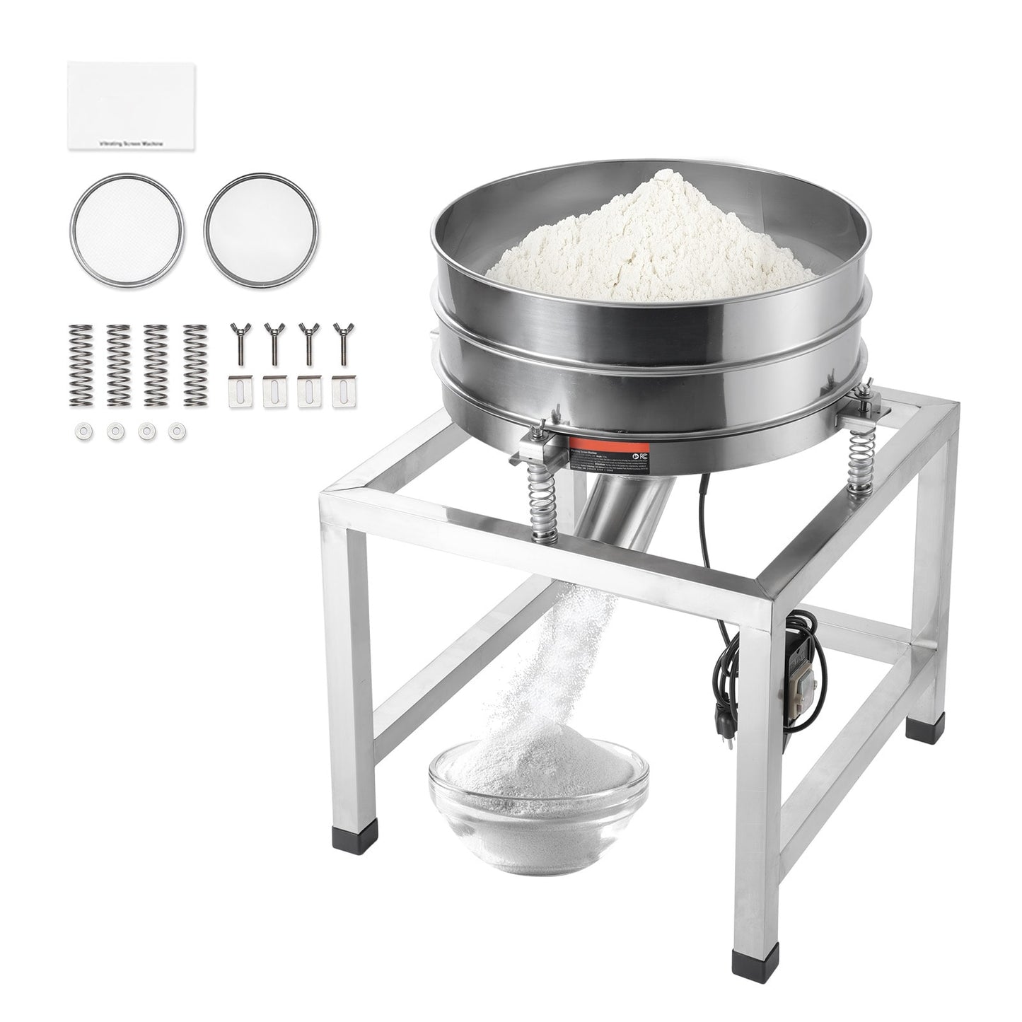 VEVOR Automatic Electric Vibrating Sieve Stainless Steel Sifter Shaker Machine with 40+100 Mesh 25W Automatic Powder Sifter Machine with Stand and Casters for Flour Powers Mungbean Rice Millet
