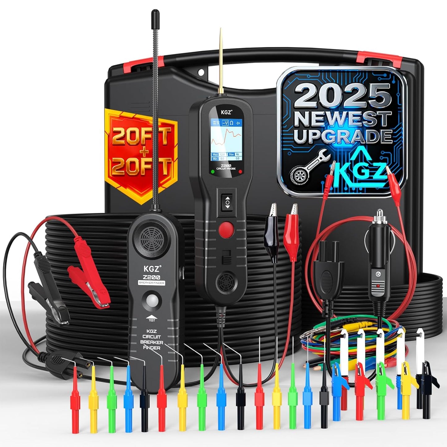 KGZ Z200 PRO Automotive Power Circuit Probe Tester with 30PCS Back Probe Kit, 12/24V Electrical Short/Open Circuit Finder, AC/DC Voltage Test & Component Activation, 40Ft Cable
