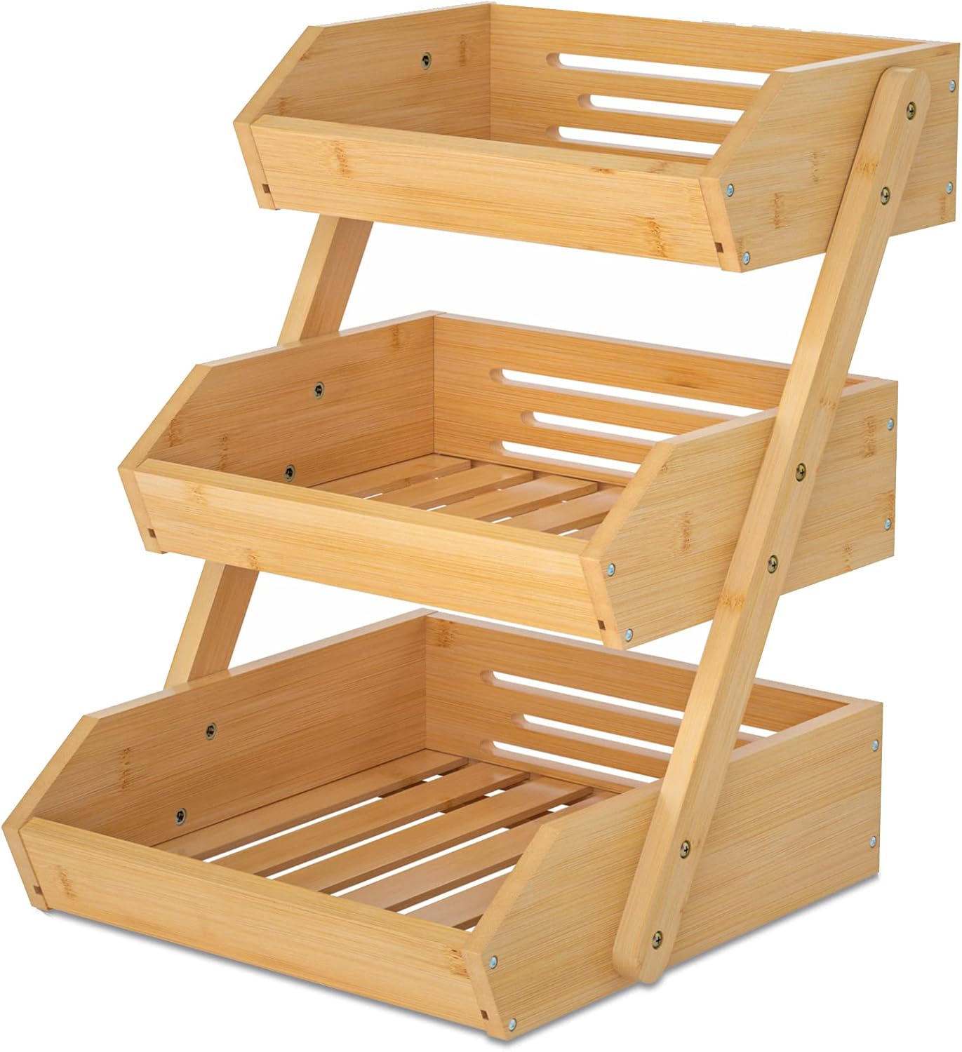 Merysen Large 3 Tier Bamboo Fruit Basket Stand for Kitchen Countertop \u2013 Fruit Holder \u2013 Suitable for Bread, Vegetables, Produce, Home Storage and Display