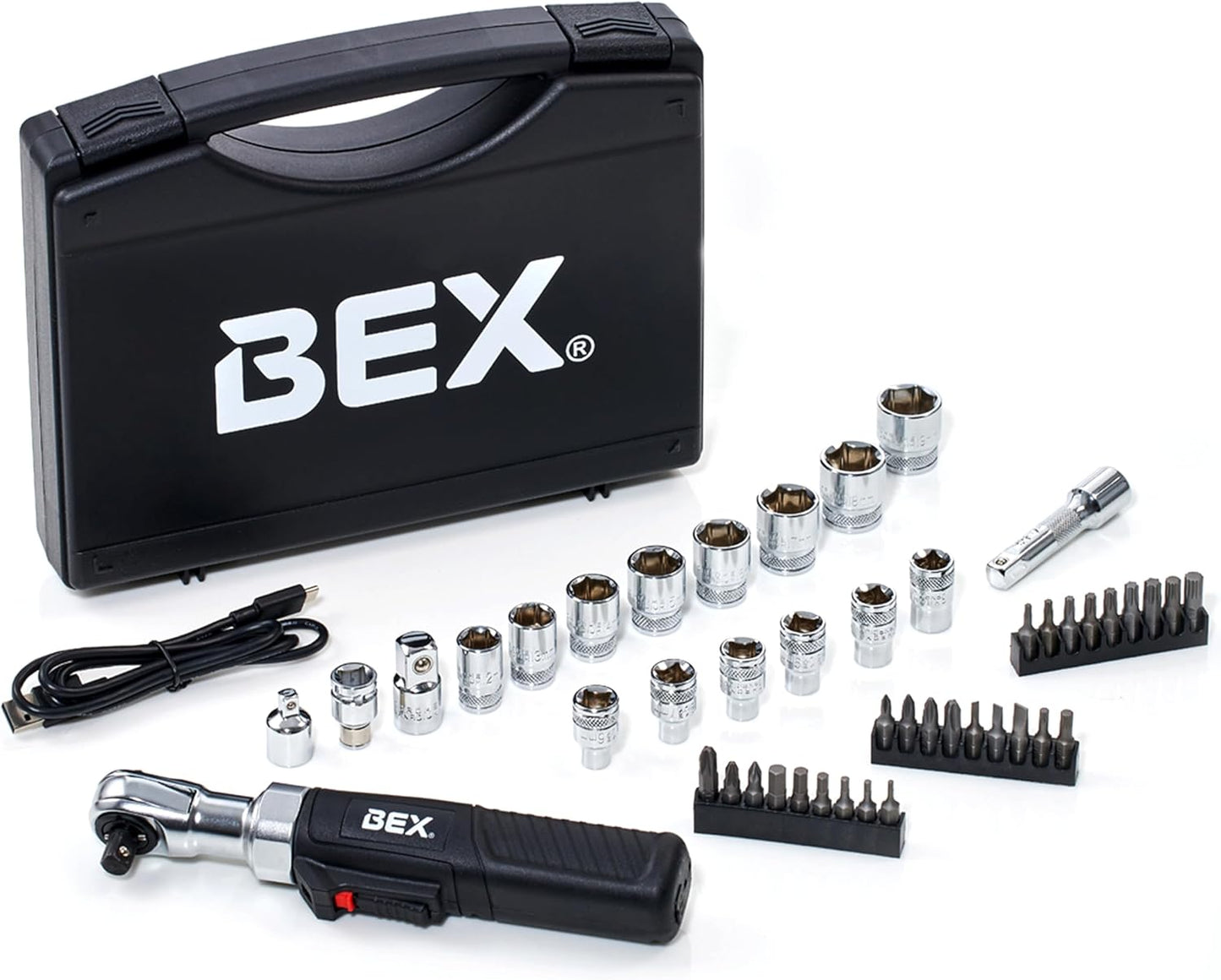 BEX 3/8 45pcs set USB mini electric ratchet electric ratchet wrench portable ratchet wrench Rechargeable light torque