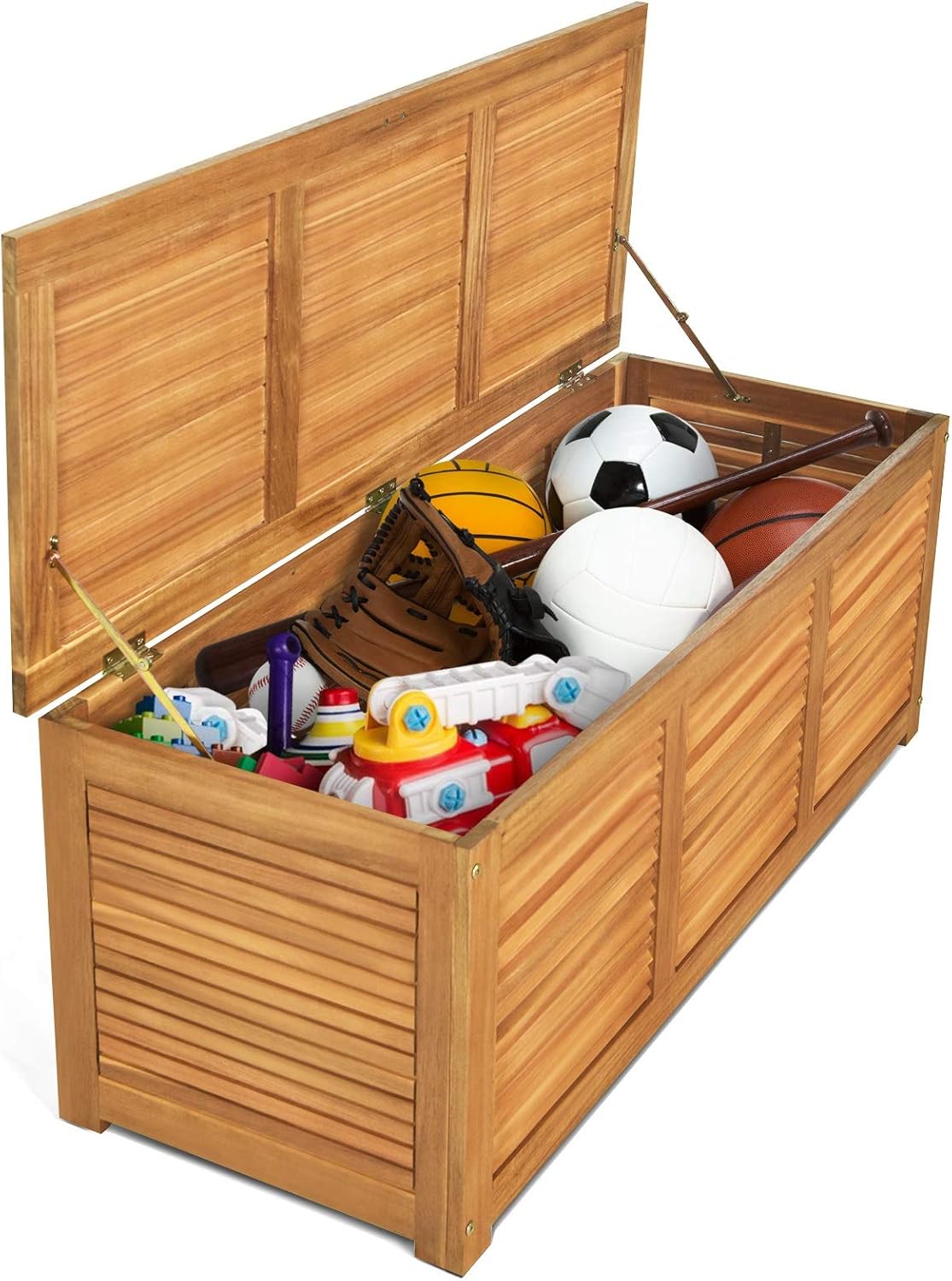 HAPPYGRILL 46 Gallon Acacia Wood Deck Box, Outdoor Storage Box Garden Tools Box Container for Patio Garden Garage