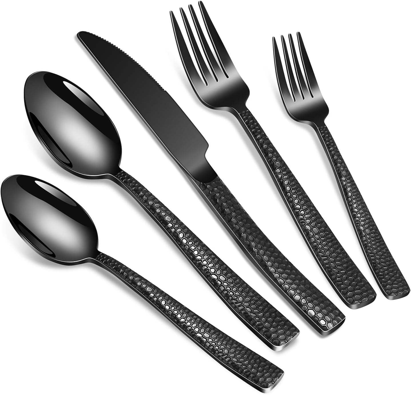 Remoxye 40-Piece Silverware Set, Black Hammered Stainless Steel Flatware Sets for 8, Food-Grade Tableware Set, Including Fork Knife Spoon Set, Durable Home Kitchen Cutlery Sets, Dishwasher Safe