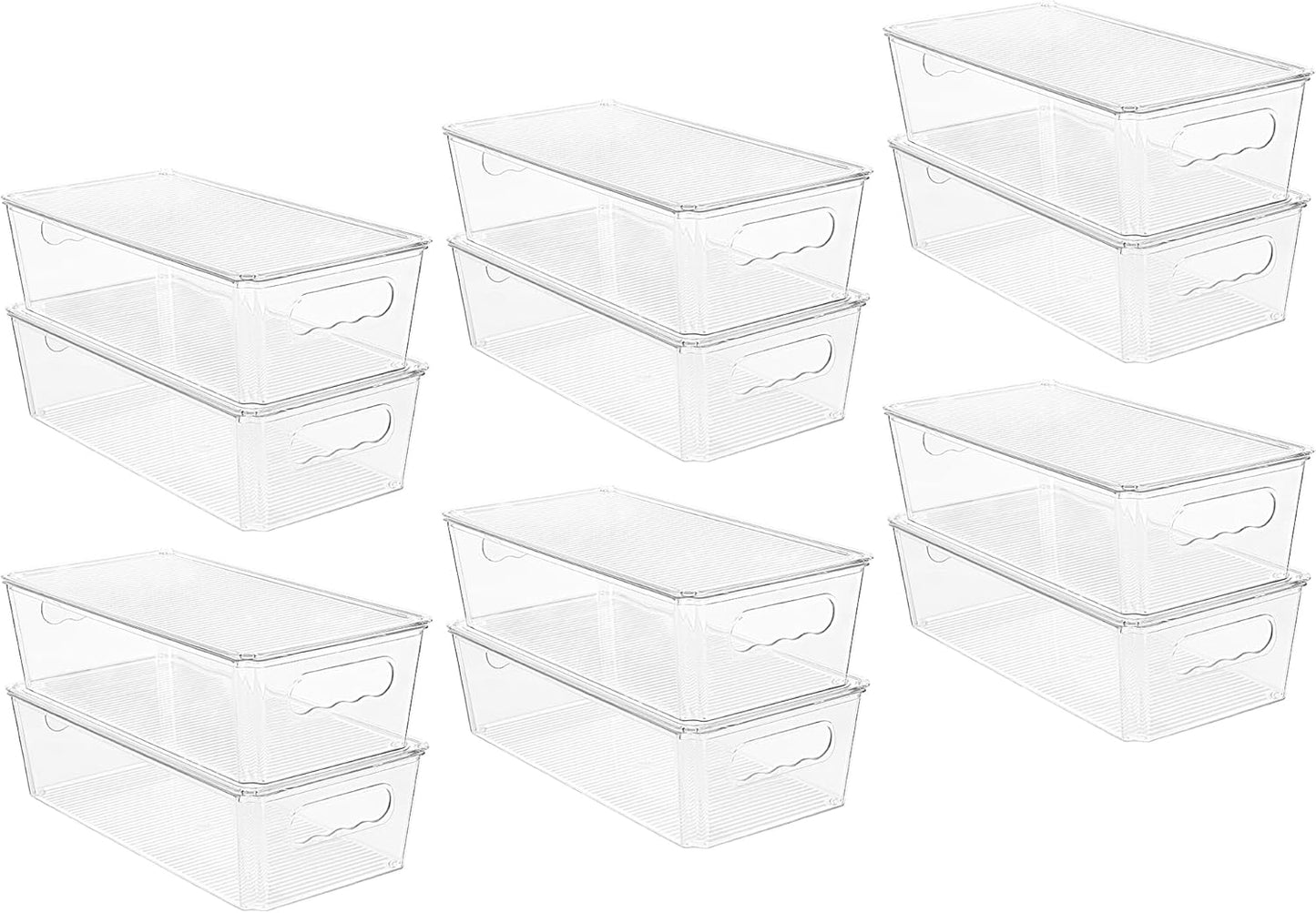 Vtopmart 12pcs Clear Organizers and Storage Bins with Lids, Stackable Plastic Storage Containers with Handles for Fridge, Freezer, Pantry, Cabinet, Kitchen Organization