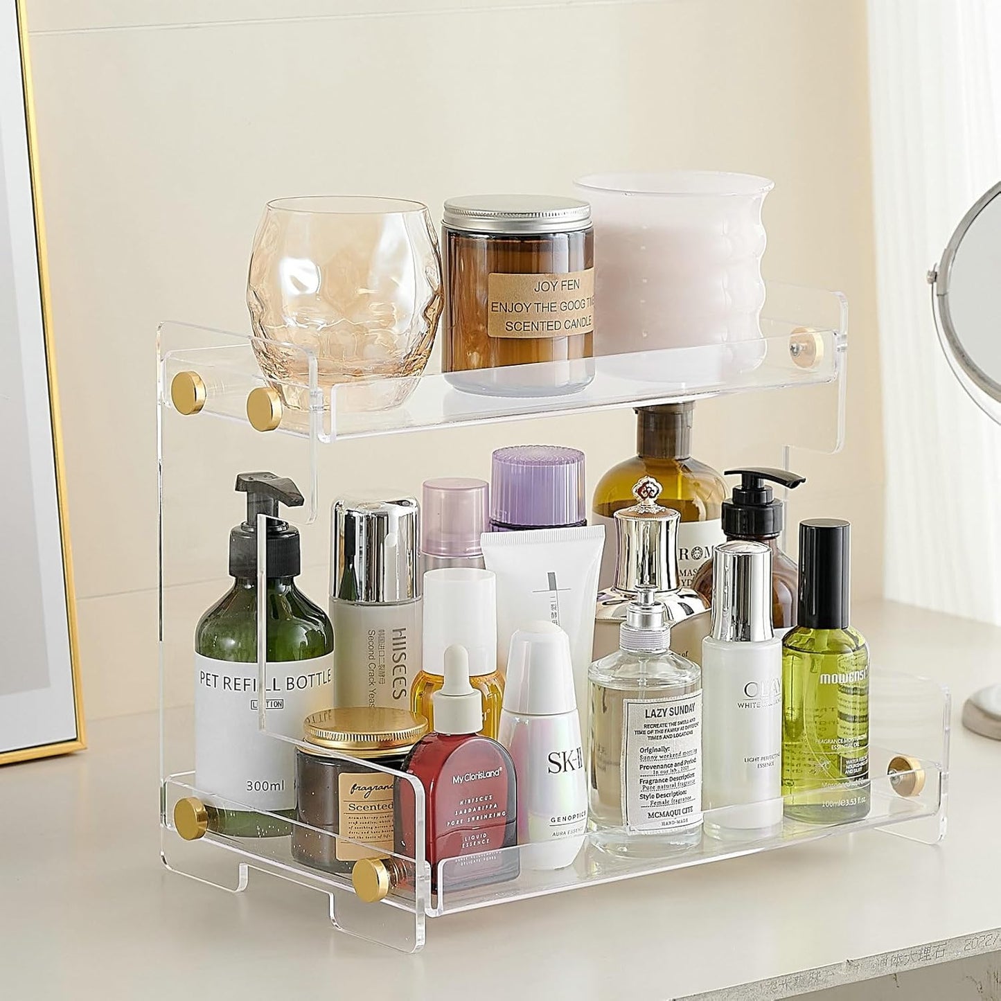 FFK Bathroom Organizer Countertop 2-Tier Storage:Bathroom Counter Organizer Acrylic Standing Holder Cosmetic Storage Perfume Shelf for Bathroom Bedroom Dressing Table1