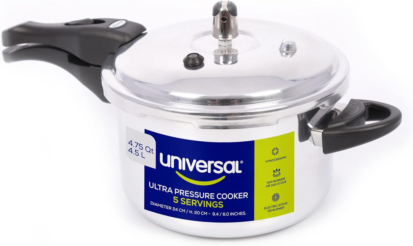 Universal (4.75 Quart \/ 4.5 Liter) Anti-Rust Ultra Pressure Cooker, Aluminum Pressure Cooker for 5 Servings, Even Heat Distribution, Diameter 9.4 inches, Height 8 inches