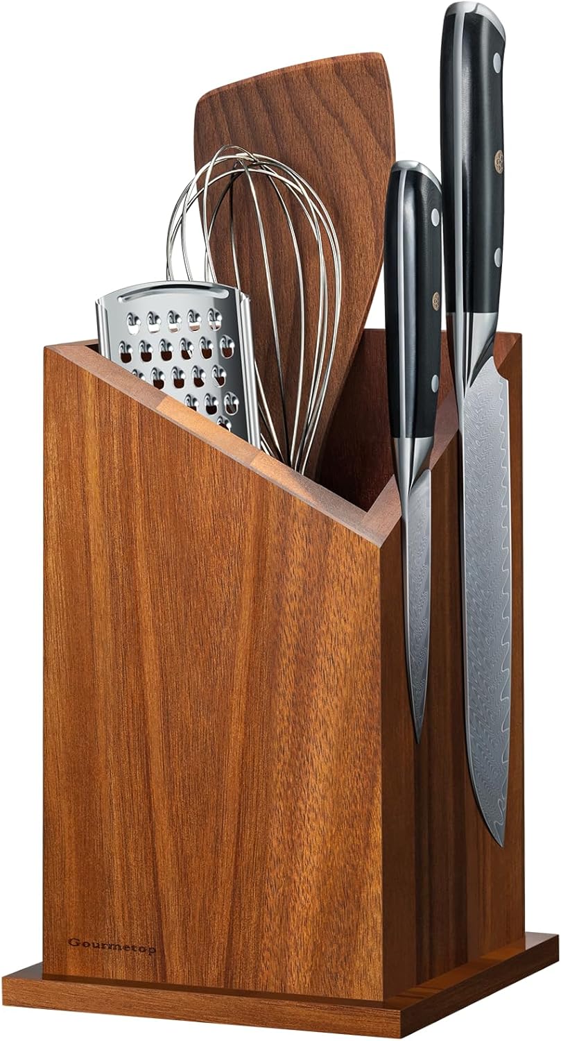 Magnetic Knife Holder & Kitchen Utensil Holder, Magnetic Knife Block without Knives, Universal Knife Block, Magnet Knife Holder, Premium Acacia Wood, Knife Magnetic Block, Strong N45 Magnet