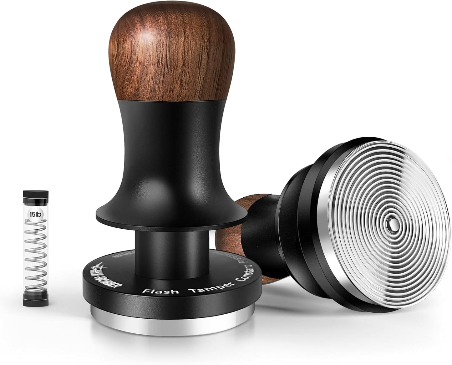 MHW-3BOMBER 54mm Espresso Tamper - 3 Spring Loaded Coffee Tamper with 15lb \/ 30lbs Replacement Springs - Barista Calibrated Tamper with Sound Feedback - Compatible with 53\/54mm Portafilter T6173T-OS