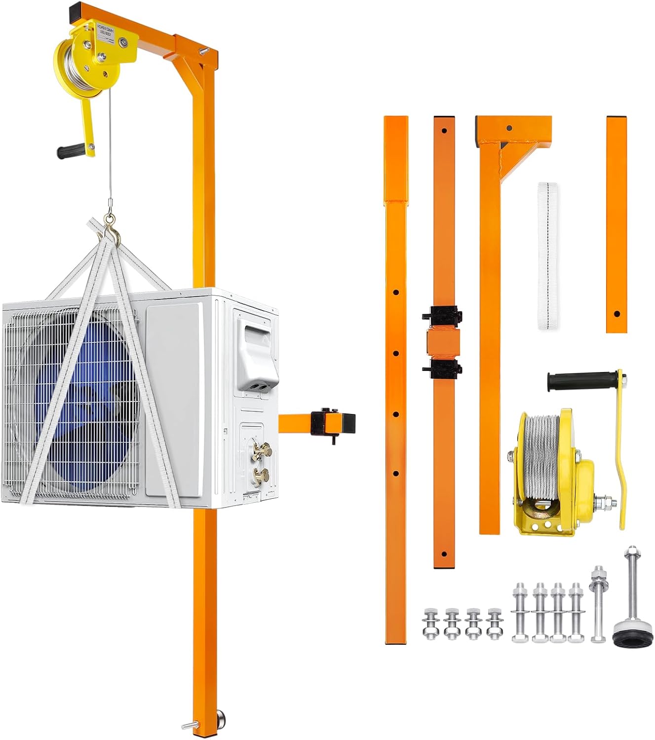Air Conditioner Lifting Tool, 60 FT Lifting Height Air Conditioner Lifting Cranes, 1200 LBS Load Capacity, Crane Bracket for Installation of Outdoor Air Conditioner, Manual Winches, Orange