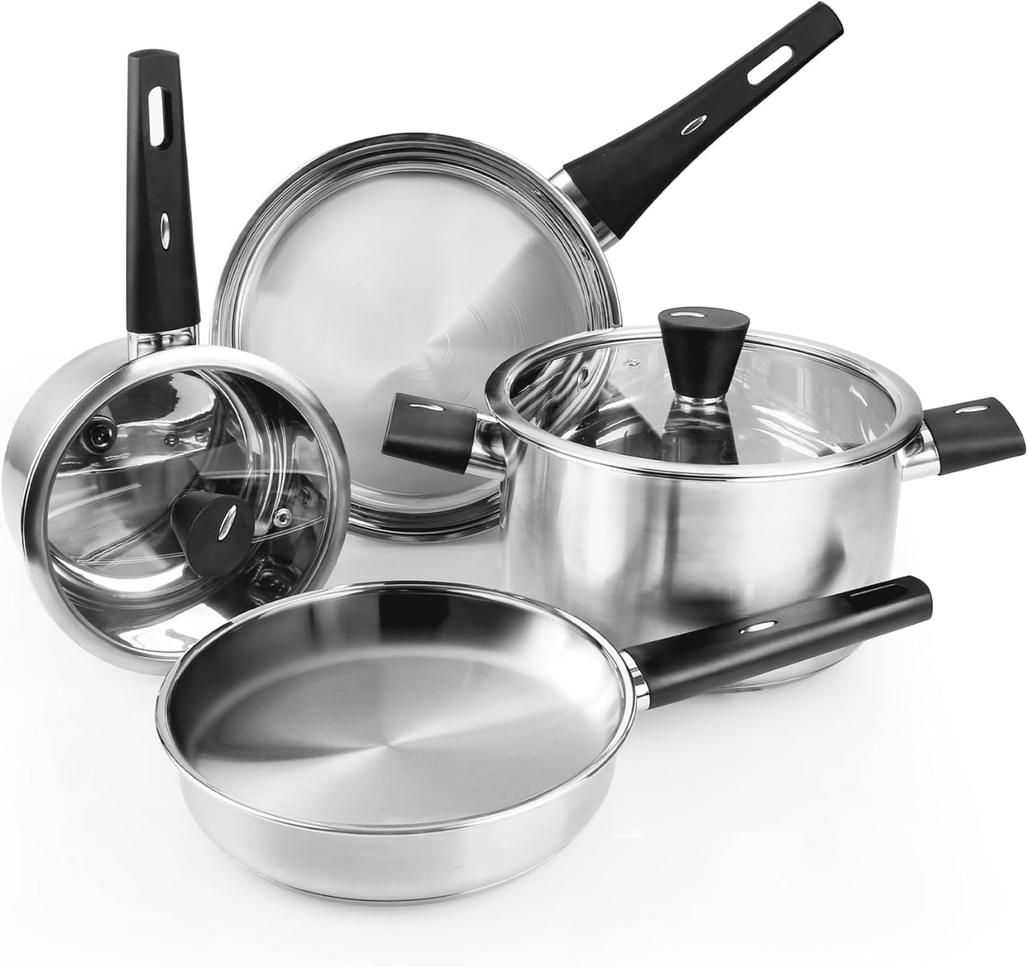 Meythway πππππππ Stainless Steel Pots and Pans Set Non Toxic, 6PCs Kitchen Cookware Sets with Stay-Cool Handles, Non-Stick, Dishwasher Safe&Compatible with All Stovetops(Gas,Electric&Induction)