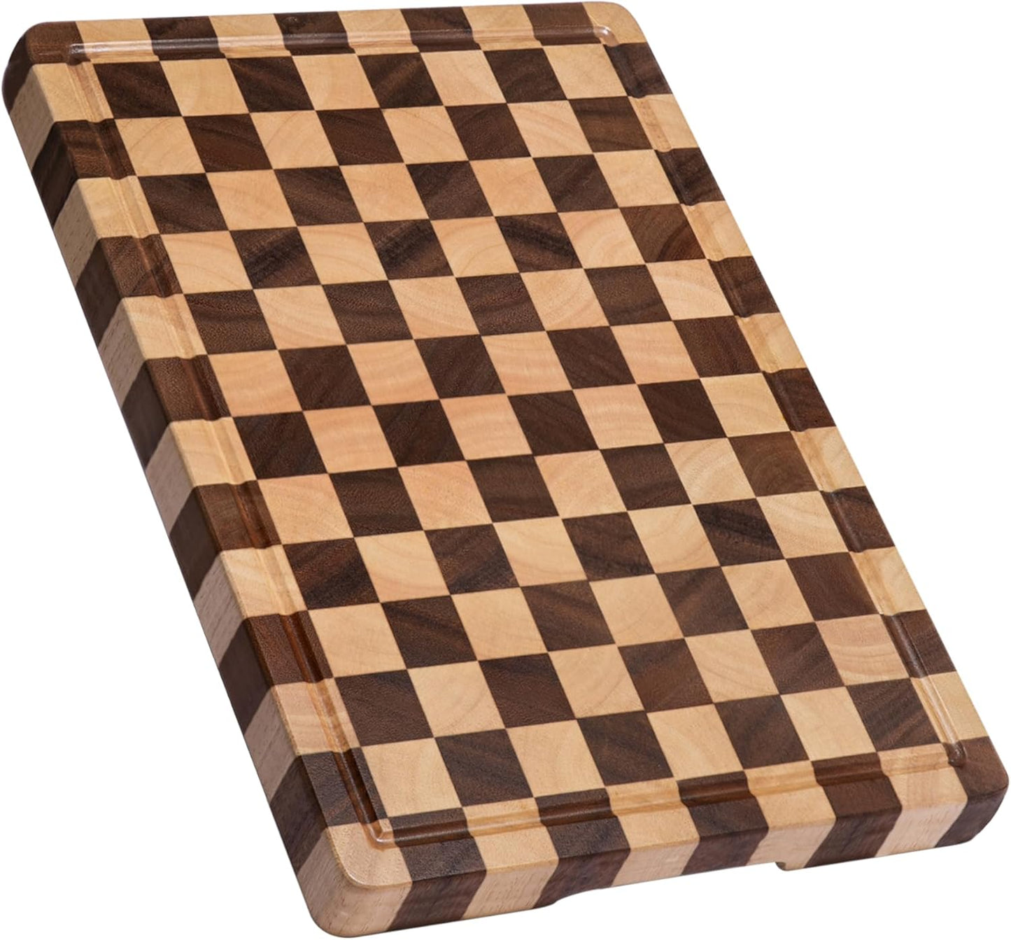 Cutting Boards for Kitchen, Design in USA Large Acacia Wood Chopping Board, Checkered Cutting Board with Juice Grooves & Handles, Butcher Block Serving Tray with Gift Box 16.5" x 11.6" x 0.8"
