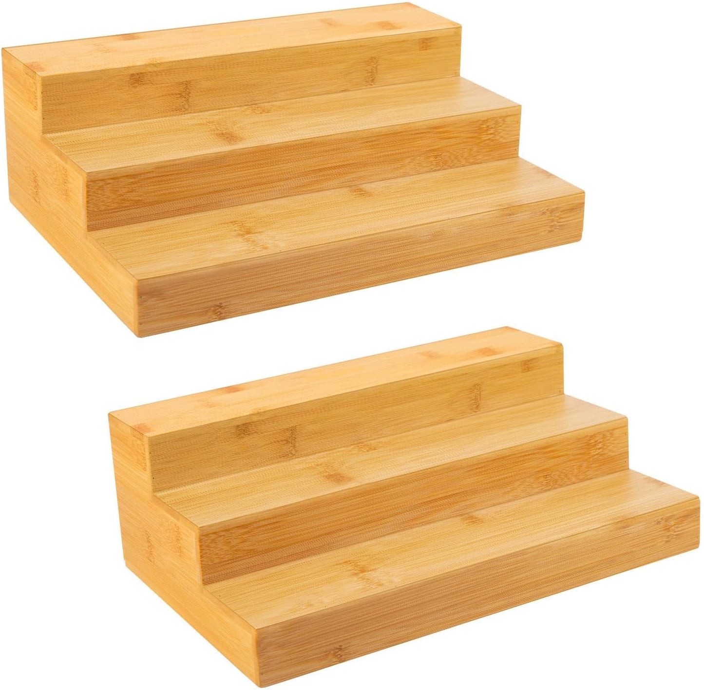 MillTu Bamboo Spice Rack Organizer for Cabinet 3 Tier Countertop Step Spice Shelf for Kitchen Storage and Organizer (2 Pack, Cabinet)