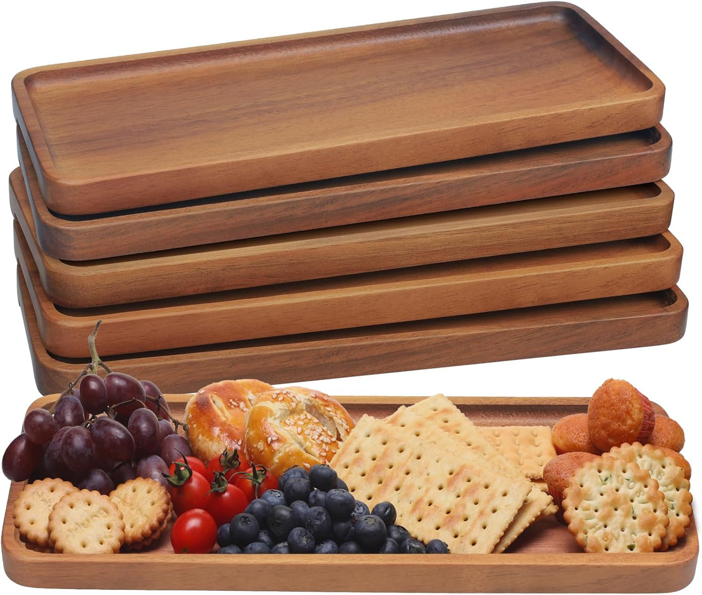 HOMKULA Acacia Wood Serving Platters and Trays - 14" x 5.5" Wooden Mini Charcuterie Boards, Small Cheese Board, Rectangle Wooden Tray for Kitchen Counter, Bathroom, Home Decor, Party (6, 14"X5.5")