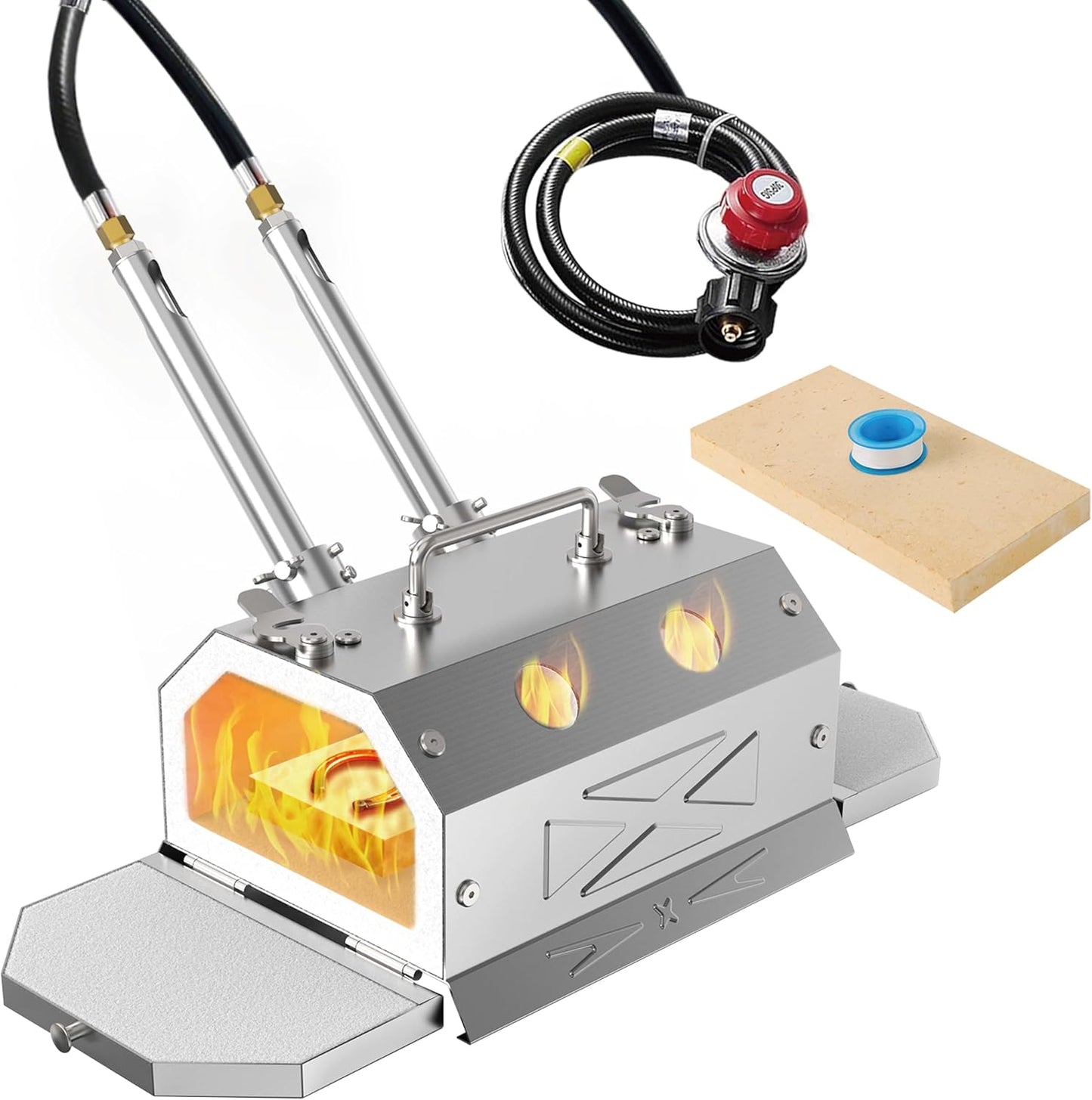 Nelyrho Portable Blacksmith Beginner Forge Kit with 30PSI Regulator, Dual Burners Professional Artists Hobby Knife Making Blacksmith Tools (Double Burners)