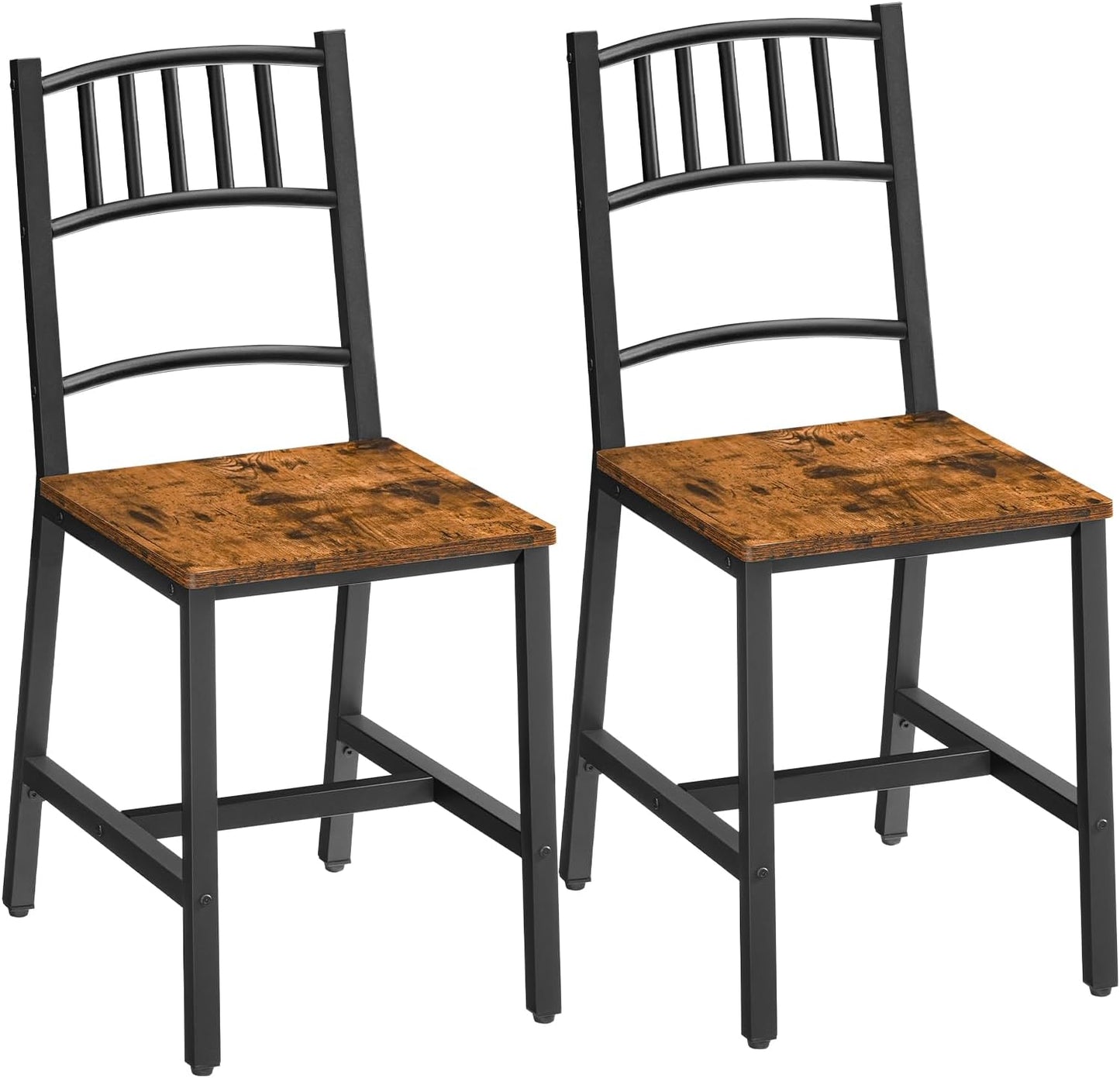 HOOBRO Kitchen Chairs Set of 2, Wooden Dining Room Chairs with Metal Frame, Dining Chairs with Back, Easy to Assemble, Farmhouse Dining Chairs for Kitchen, Living Room, Rustic Brown and Black BF39CD01