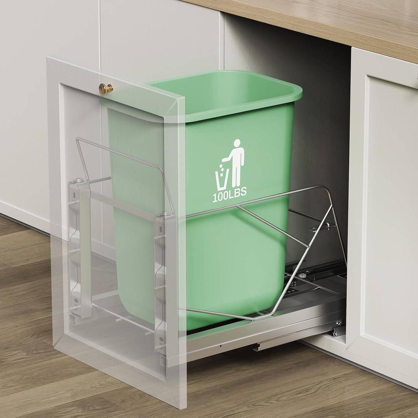 LIONONLY Pull Out Trash Can Under Cabinet, Door Mount & Pull Handle Twin-Mode, Pull-Out Garbage Holder, Under Sink Pull-up Kit with Soft-Close Slides, for Kitchen, Sink, Drawer(Bin Not Included)
