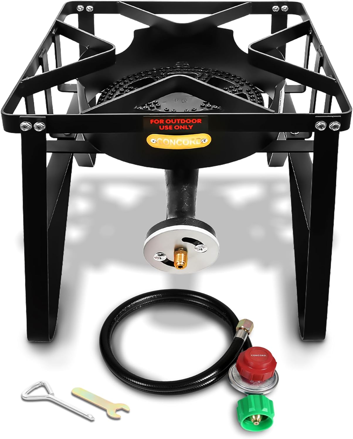 Concord Deluxe Banjo Single Propane Burner, 200,000 BTU Portable Outdoor Stove for Camping Cooking/Home Brewing/Making Sauces, 16” Square