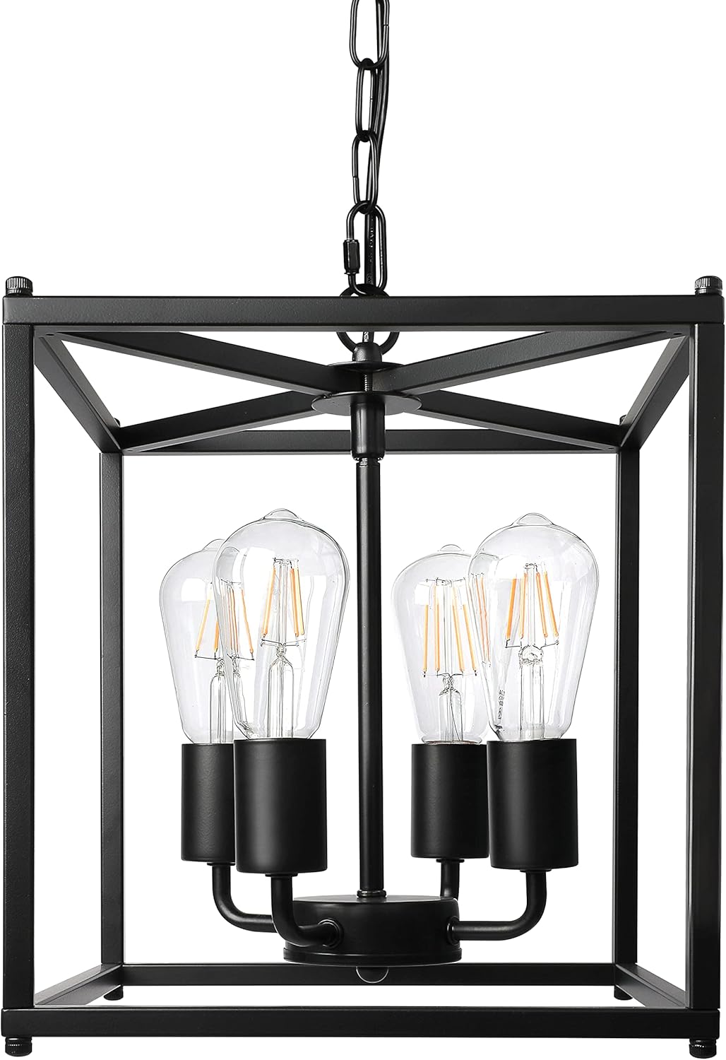 Unicozin 4-Light Black Farmhouse Chandelier, Iron Lantern Pendant Light Rustic Cage Adjustable Height, E26 Base Industrial Hanging Lights for Kitchen Island Dining Room Hallway Foyer Entryway