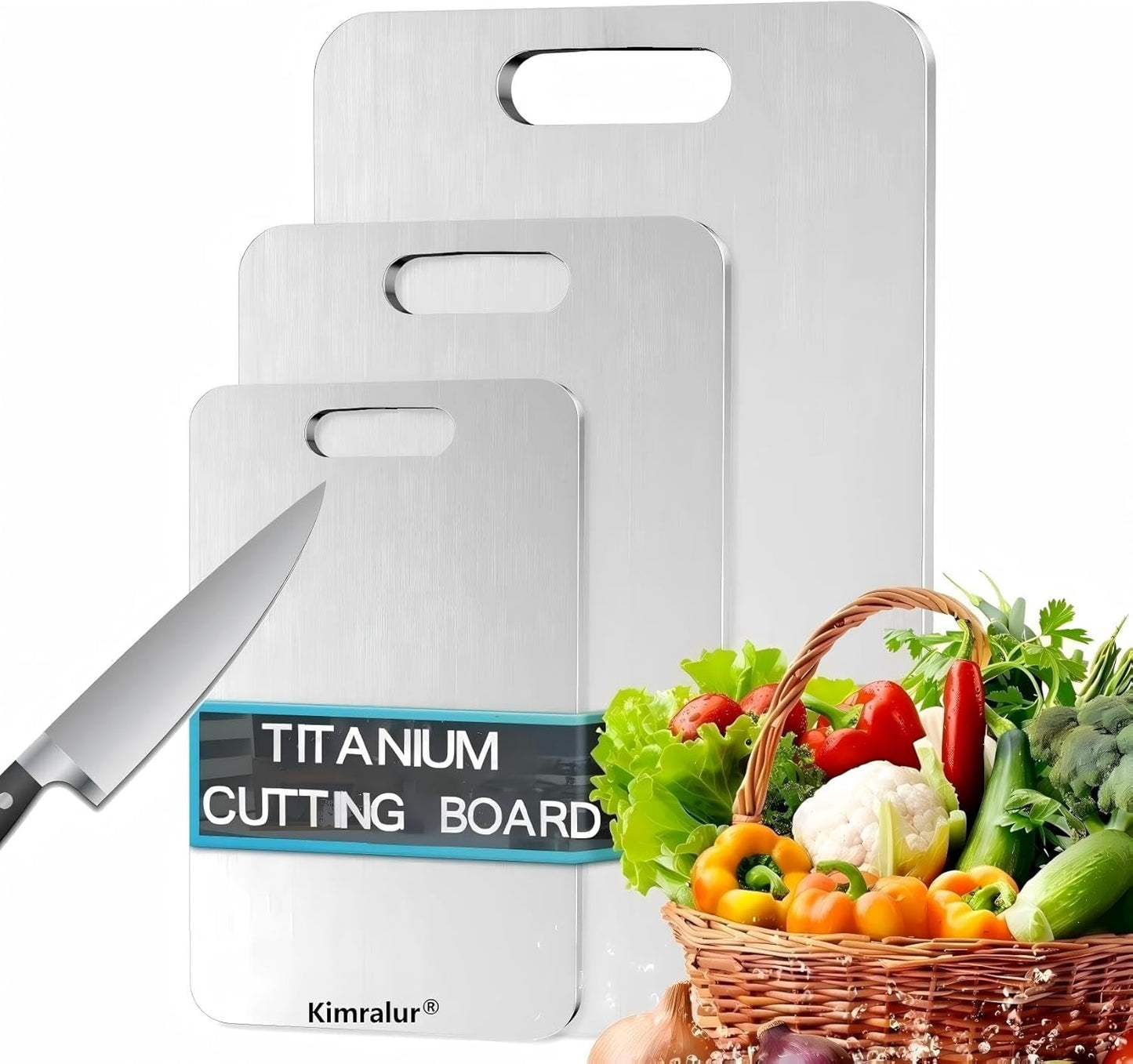 Titanium Cutting Board, Double Sided Titanium Cutting Boards for Kitchen, Non Toxic Non Slip, Chopping Board, Dishwasher Safe, Easy to Clean