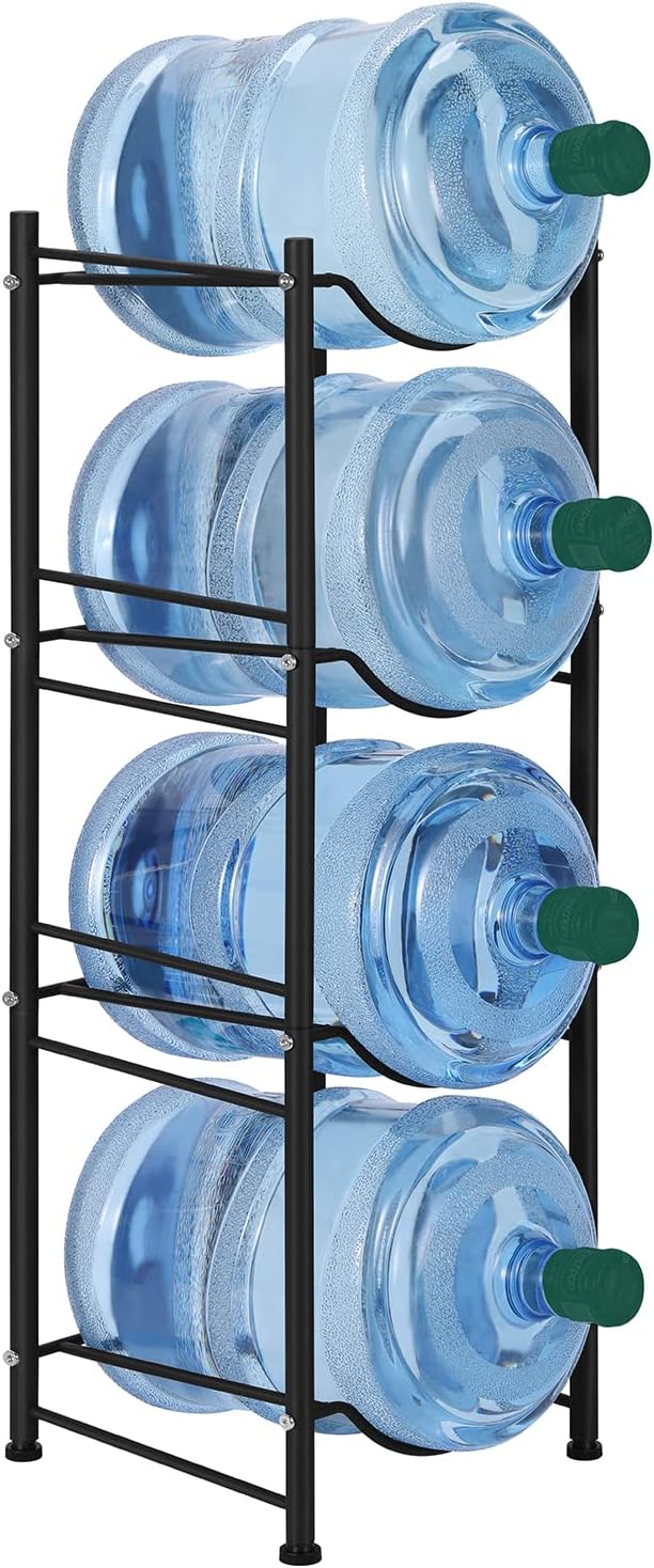 smusei 5 Gallon Water Bottle Jug Holder 4 Tier Heavy Duty Cooler Jug Storage Rack Detachable Bottle Organizer Shelf for Home, Kitchen, Office, Breakroom Space Save, Black